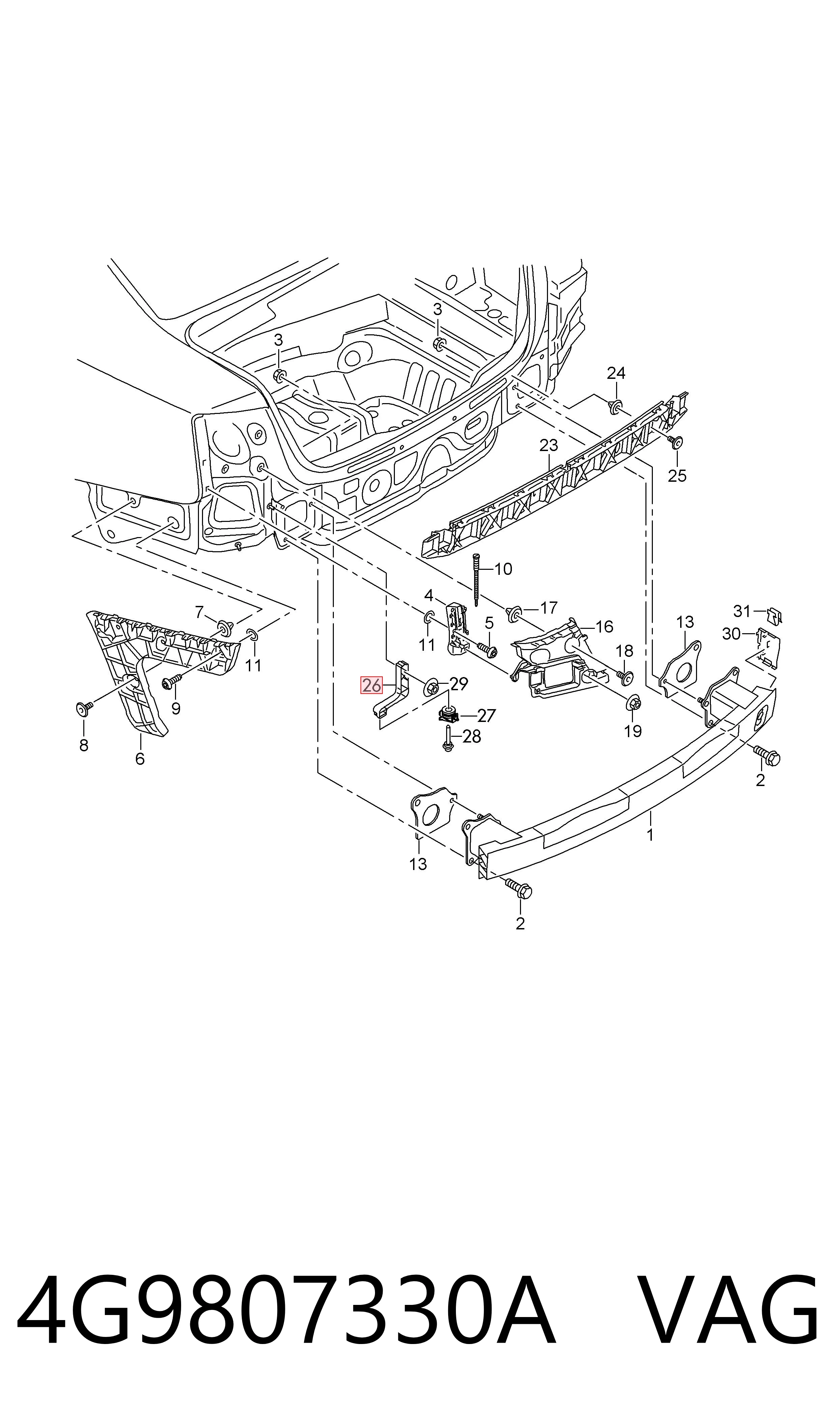 4G9807330A VAG Soporte del paragolpes trasero derecho