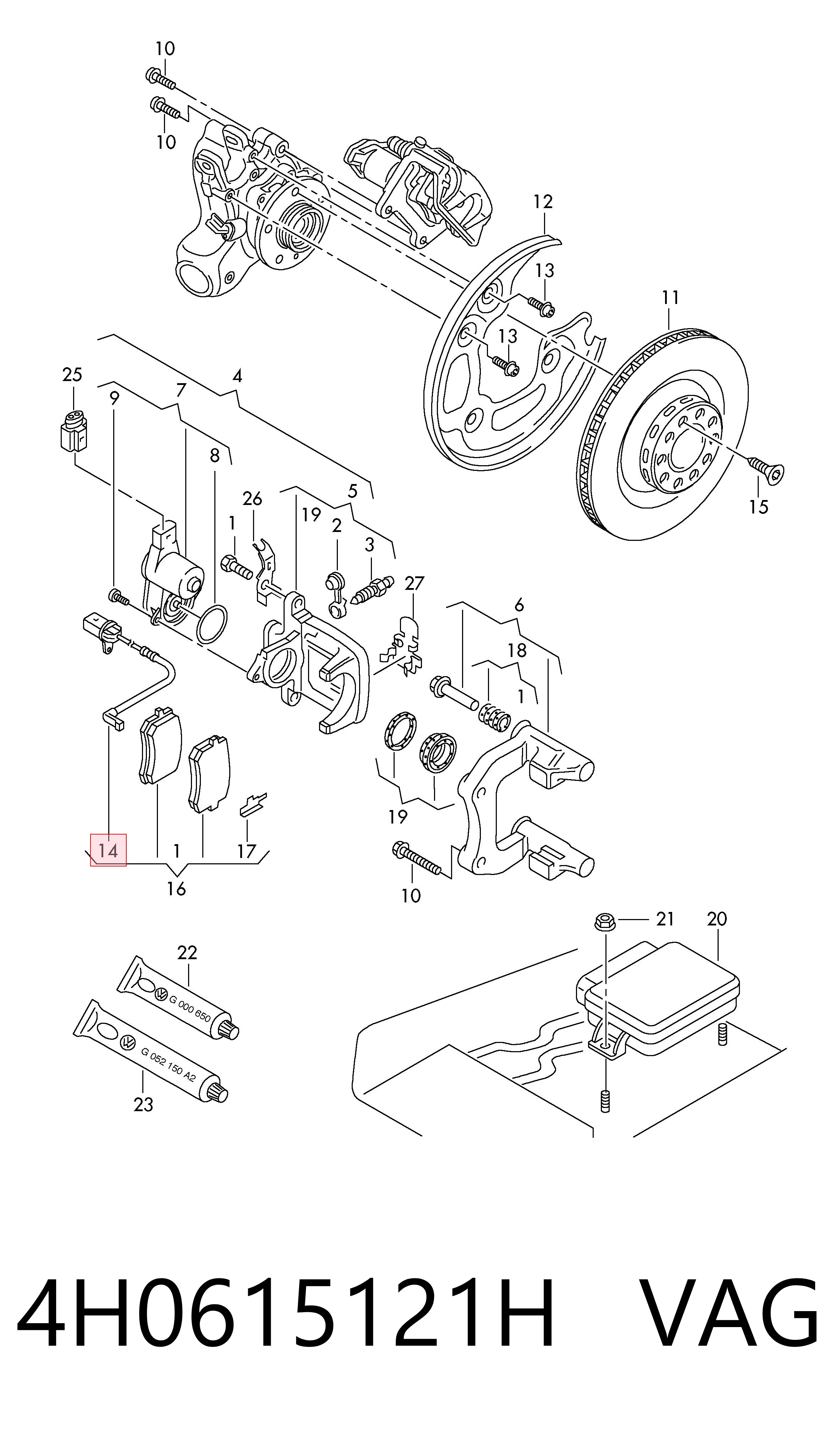 4H0615121H VAG Sensor de desgaste de pastillas de freno trasero
