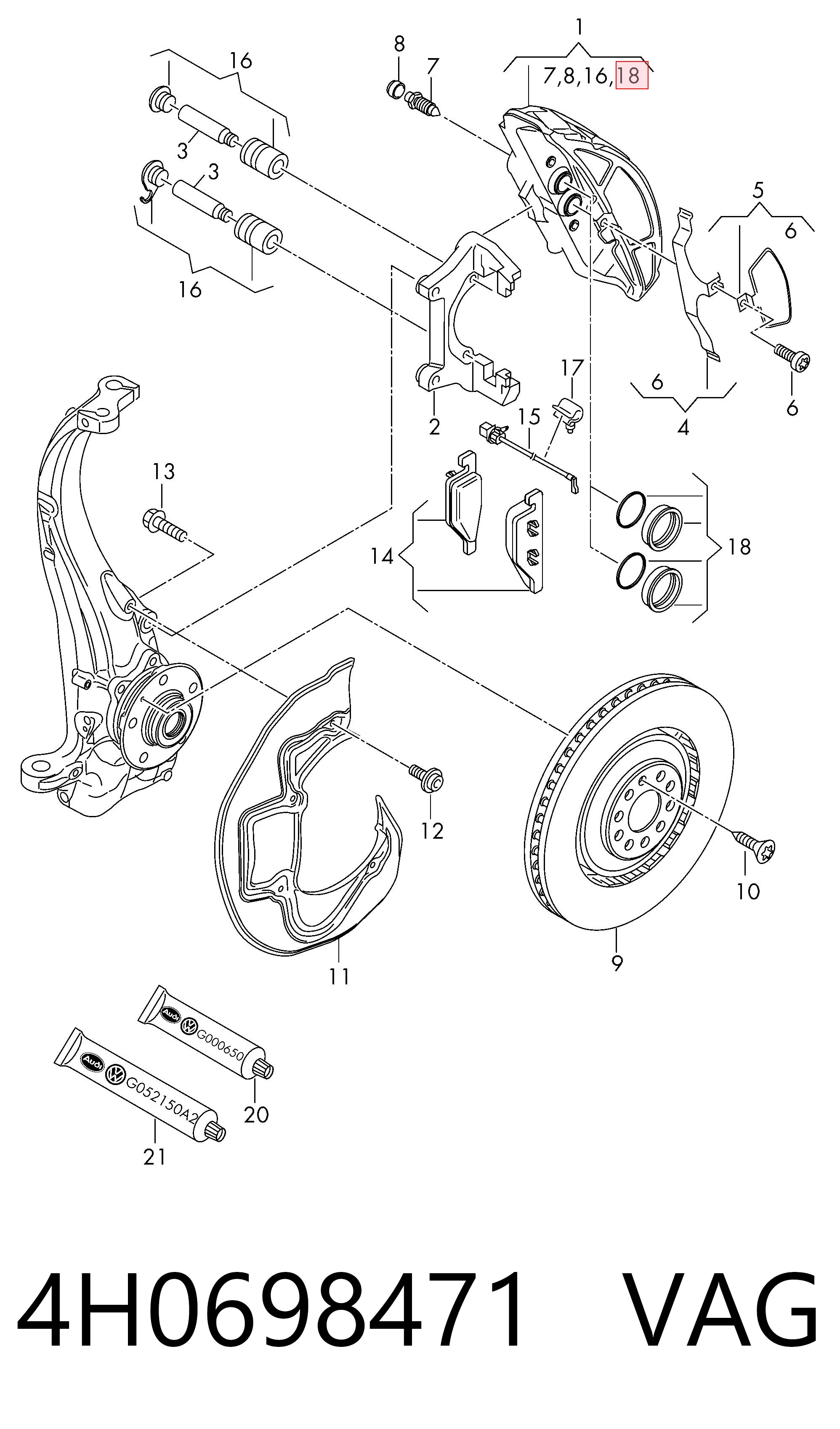 4H0698471 VAG Kit de reparación de pinzas