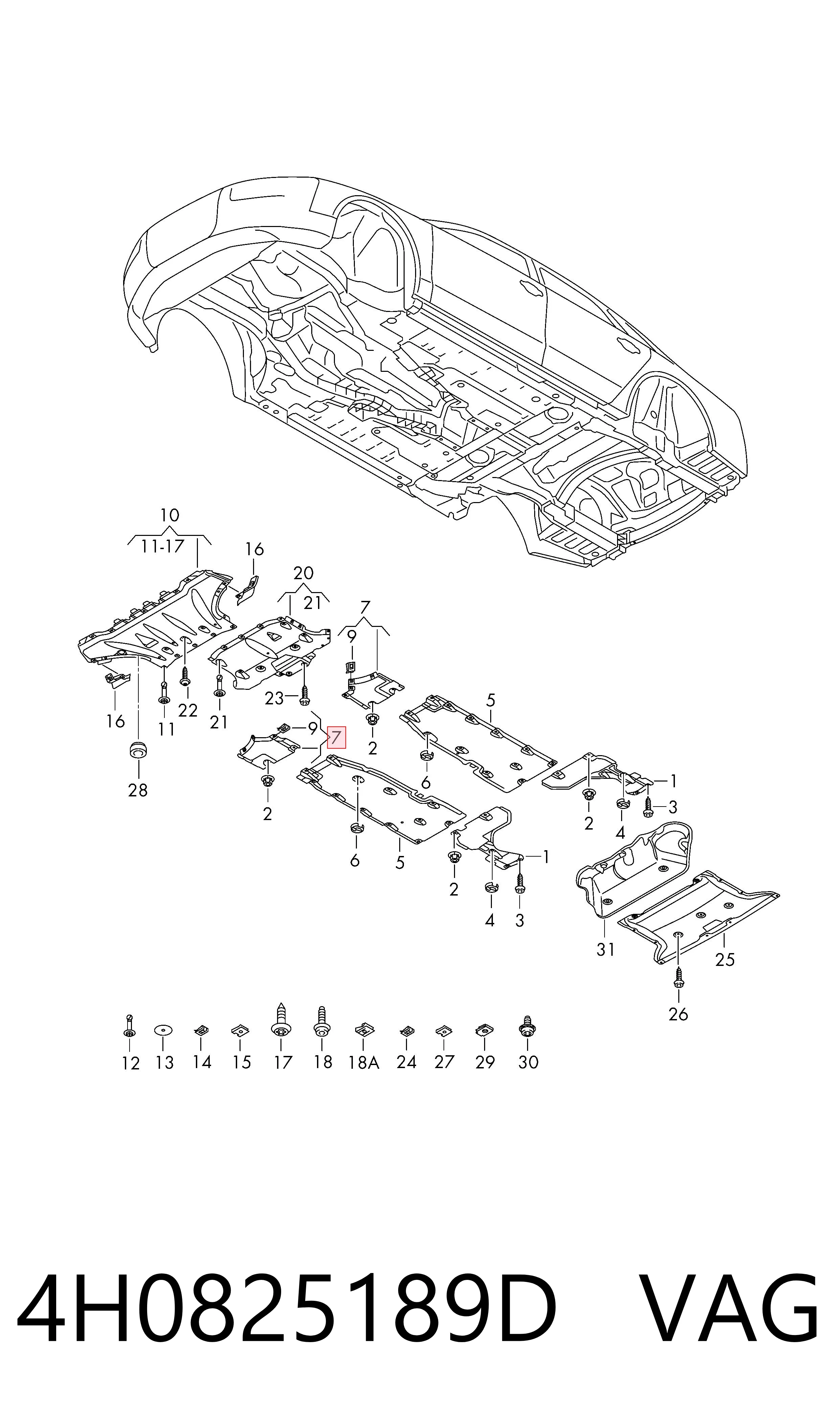 4H0825189D VAG Protector de bajos delantero izquierdo