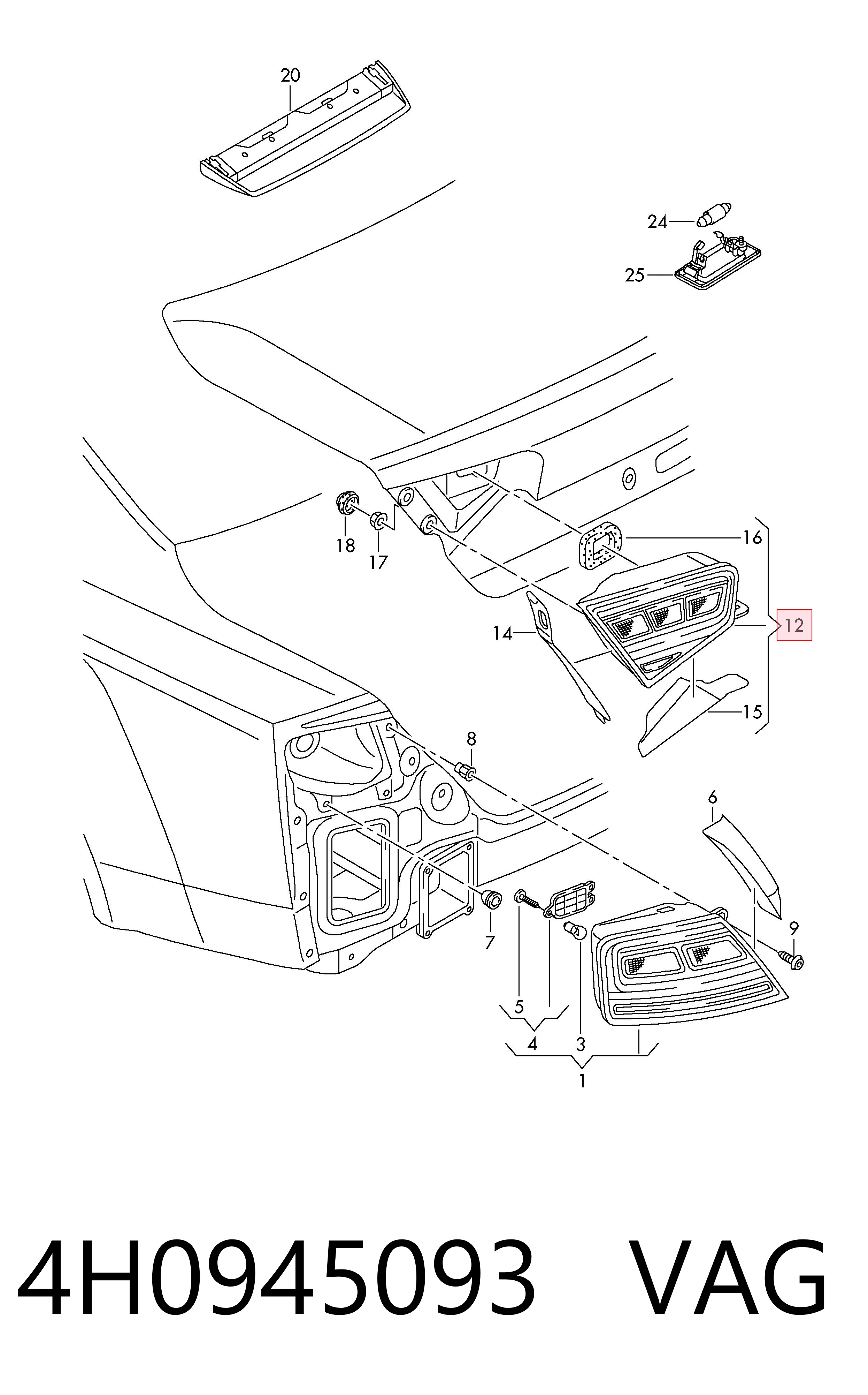 Piloto trasero interior izquierdo VAG 4H0945093 precio, desde 272,98 EUR