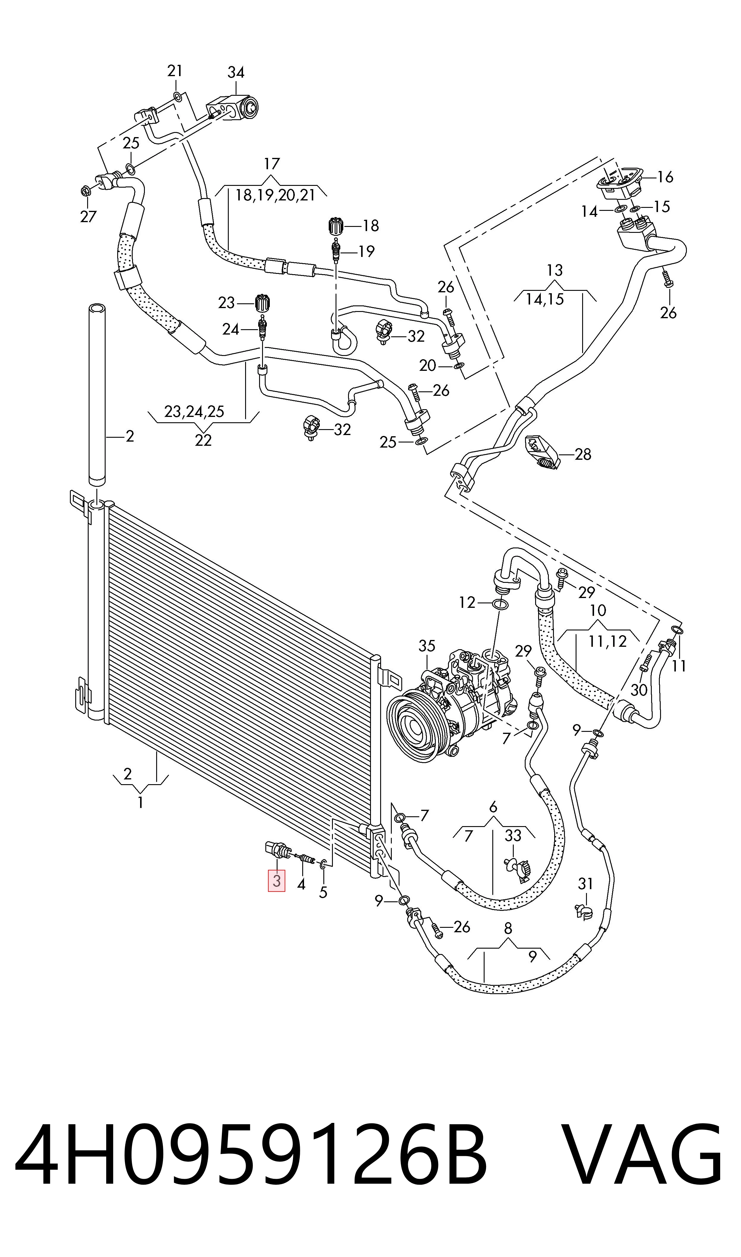 4H0959126B VAG Sensor de baja presion aire acondicionado