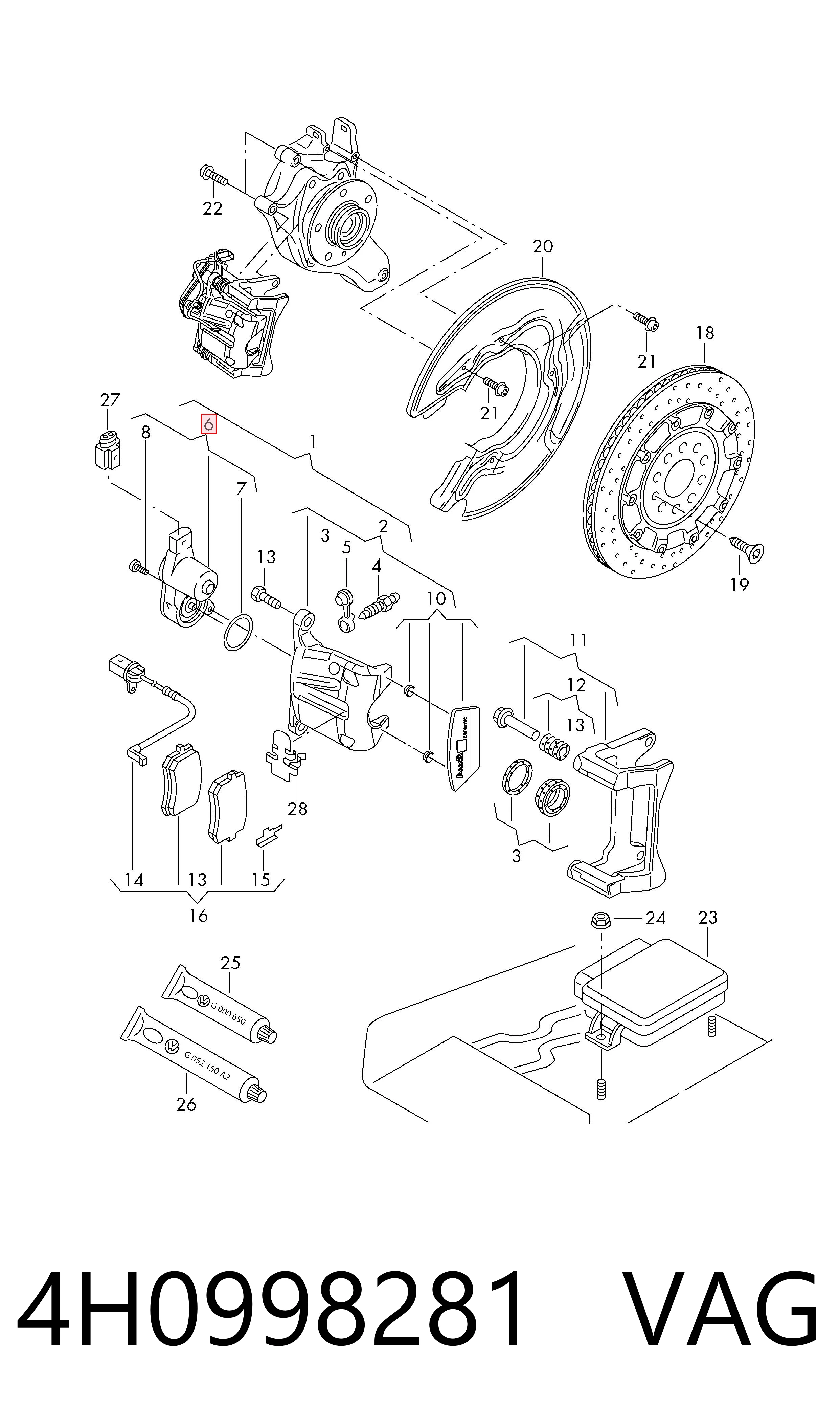 4H0998281 VAG Motor del actuador de la pinza de freno trasera