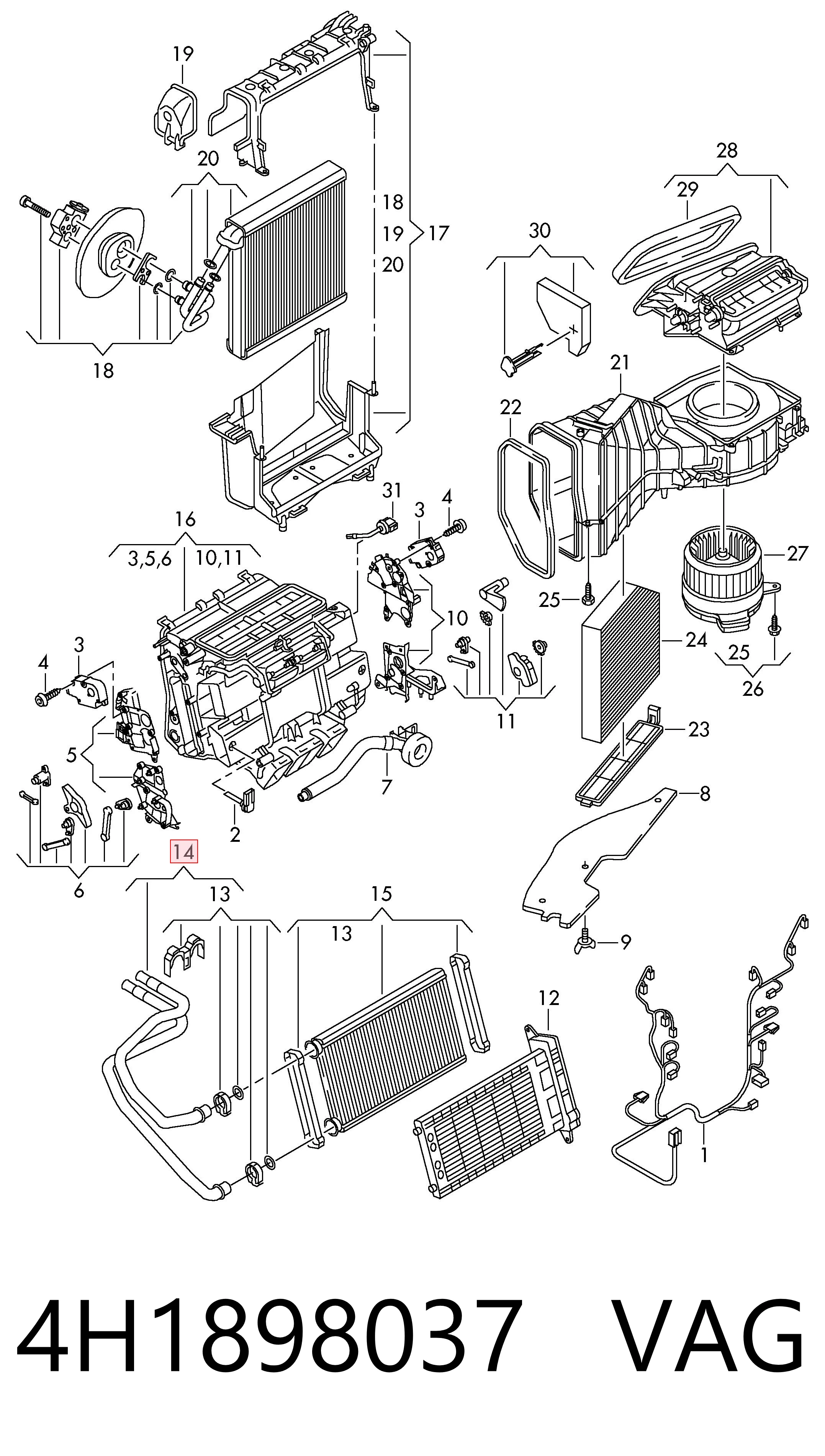 4H1898037 VAG Radiador interior