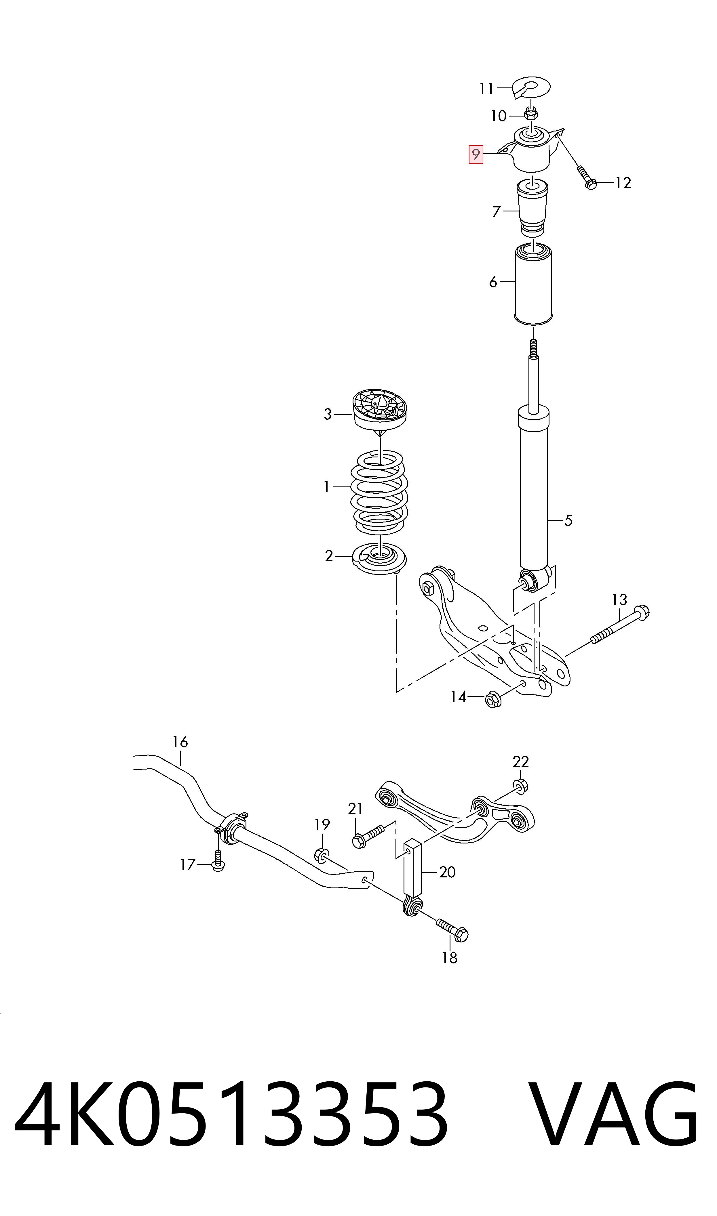 4K0513353 VAG Soporte amortiguador trasero