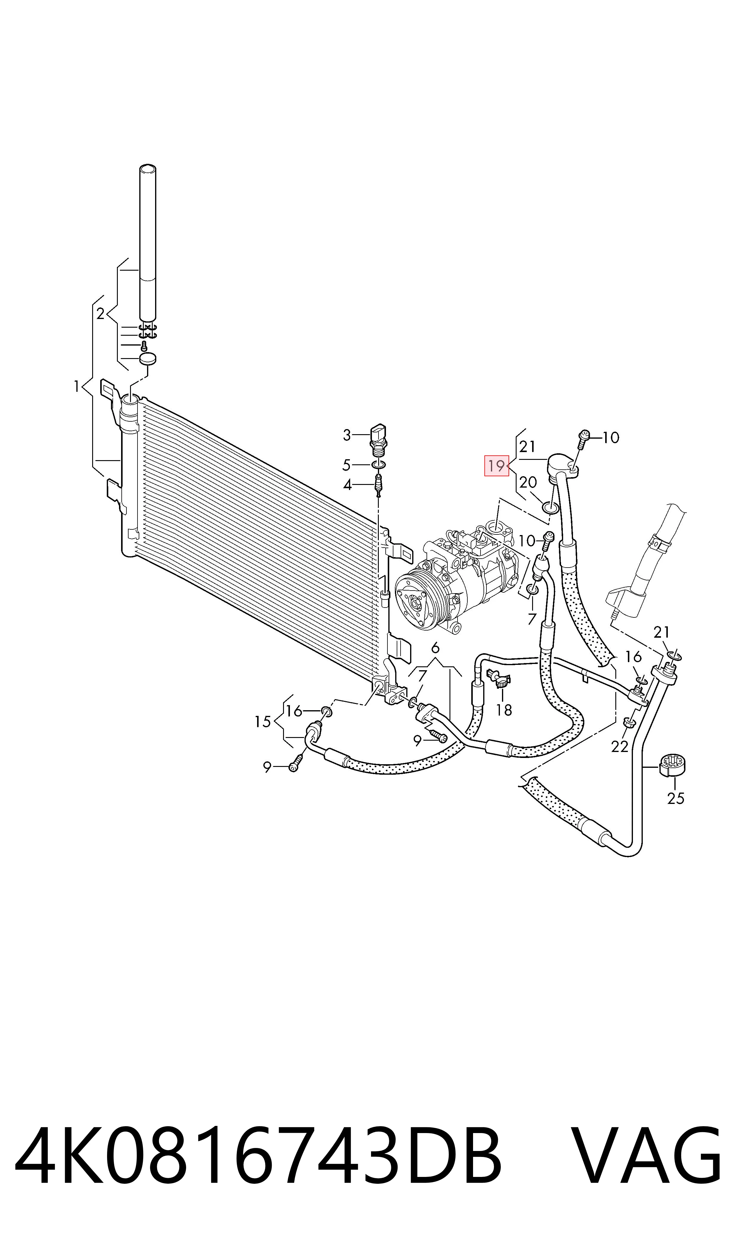 4K0816743DB VAG Manguera de aire acondicionado de evaporador al compresor