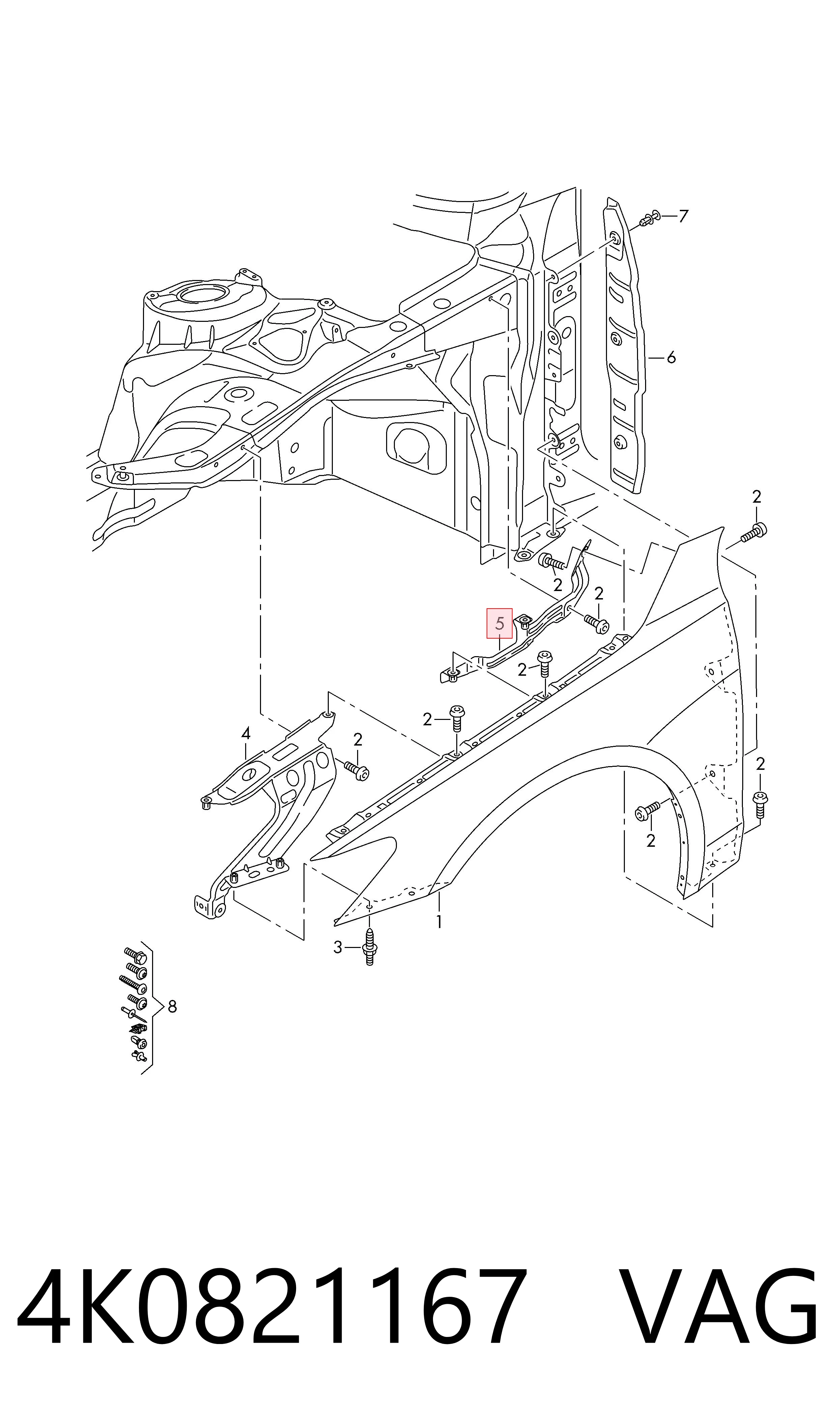 4K0821167 VAG Soporte superior de guardabarros delantero izquierdo