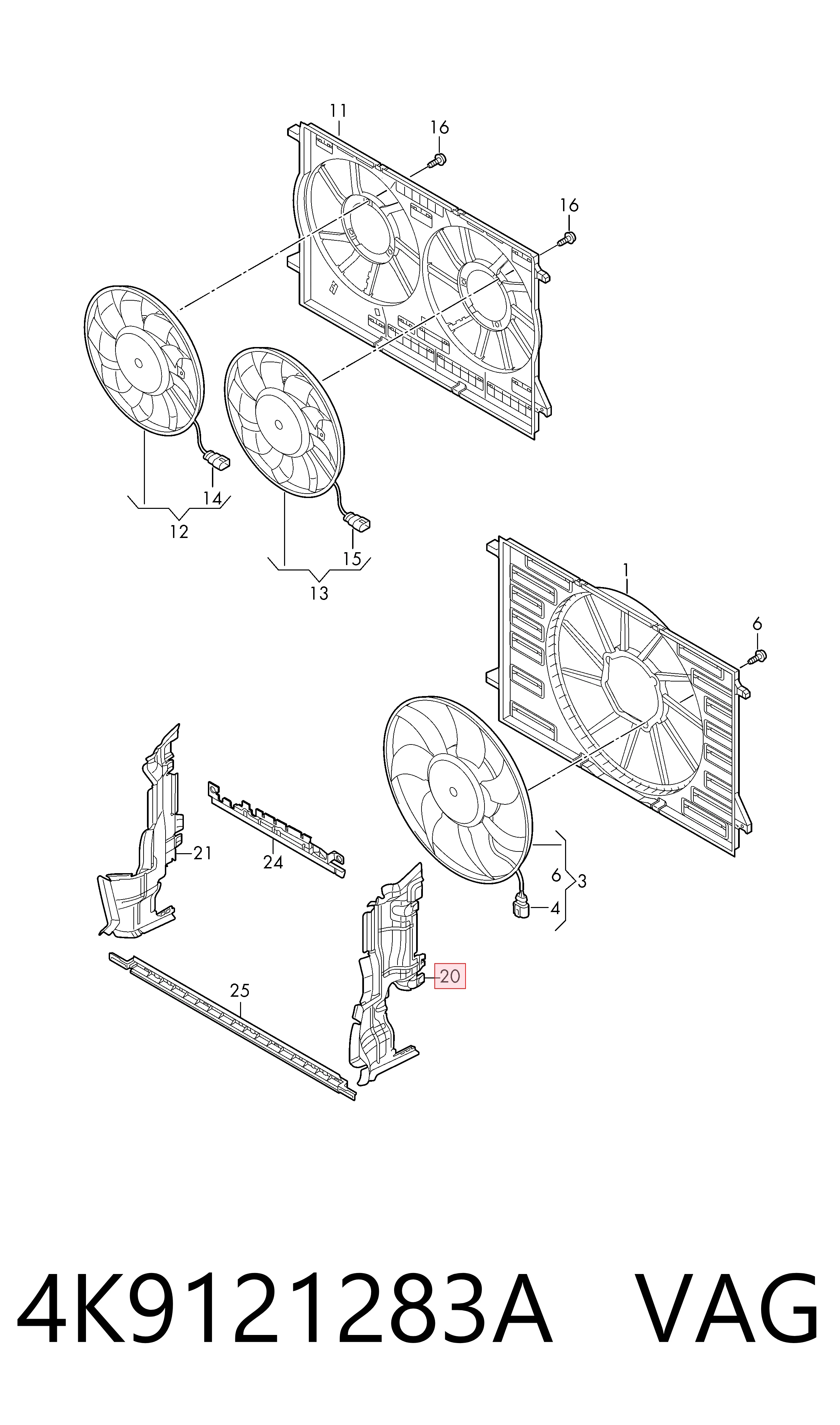 4K9121283A VAG Deflector de aire del radiador izquierdo