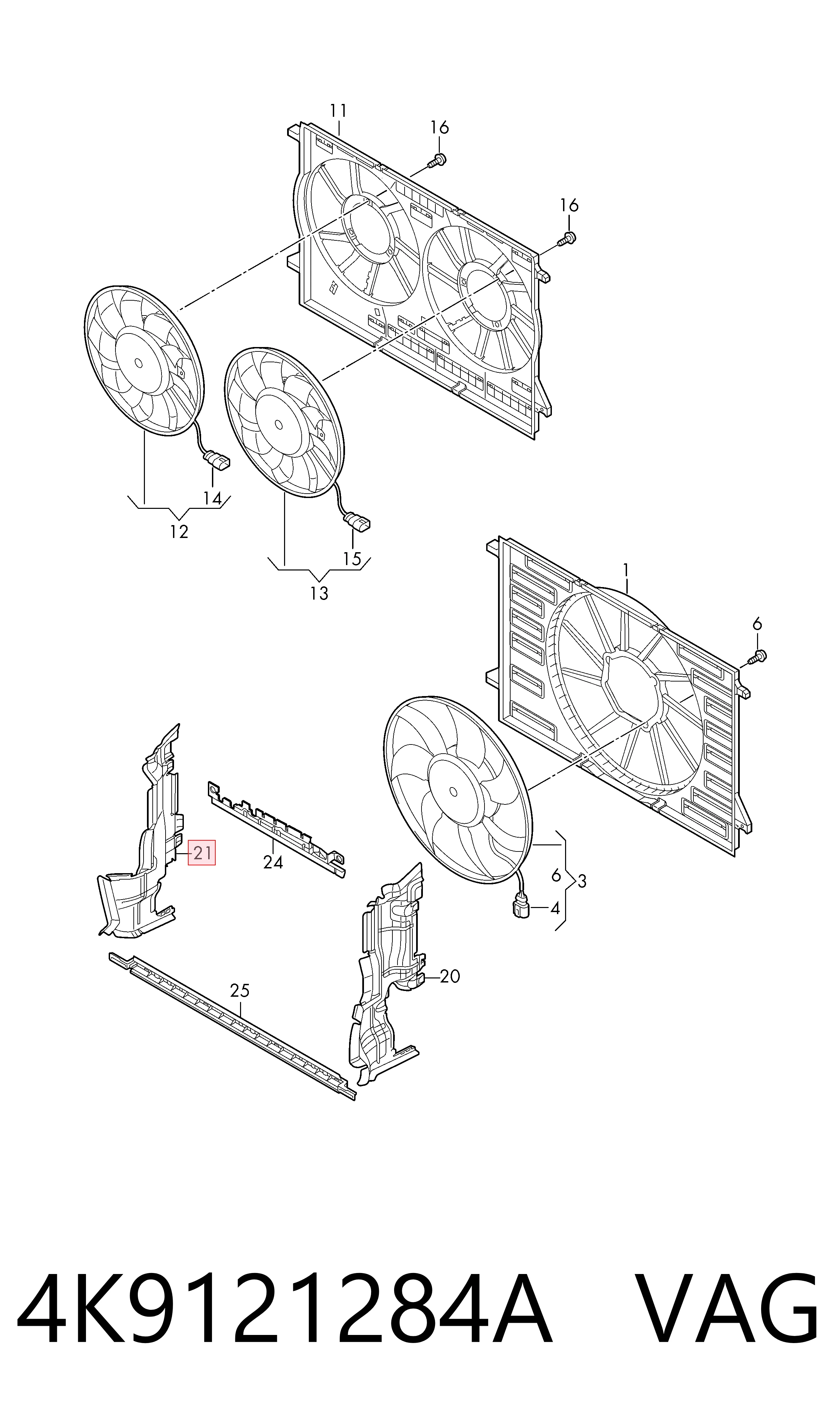 4K9121284A VAG Deflector de aire del radiador derecho