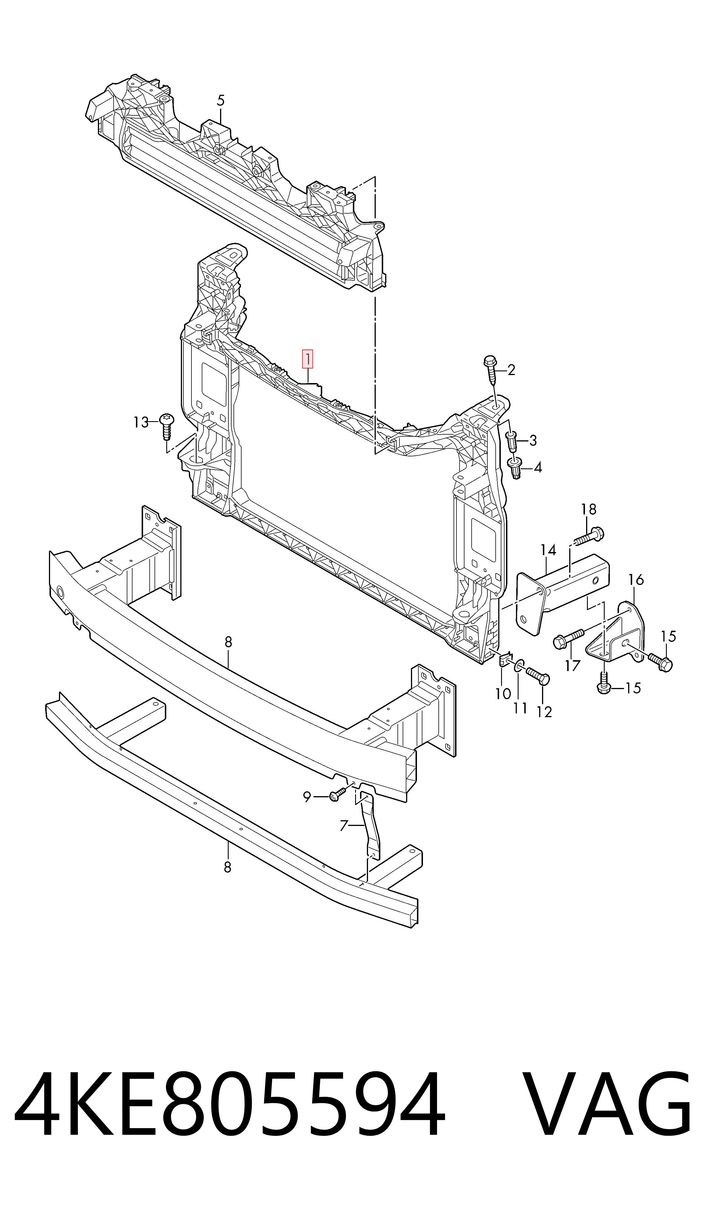 4KE805594 VAG Soporte de radiador completo (panel de montaje para foco)