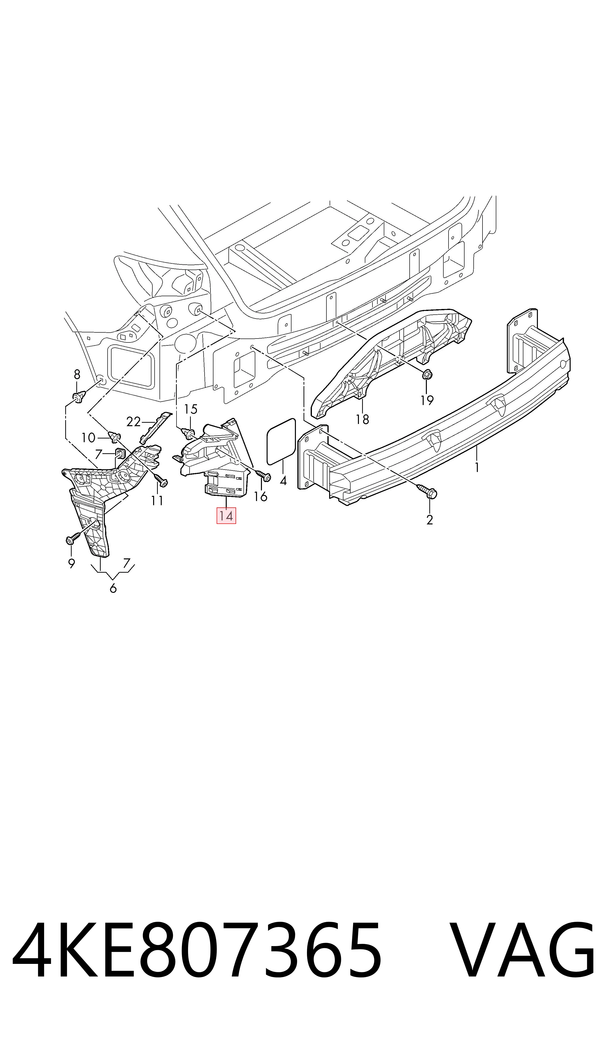 4KE807365 VAG Soporte de paragolpes trasero izquierdo