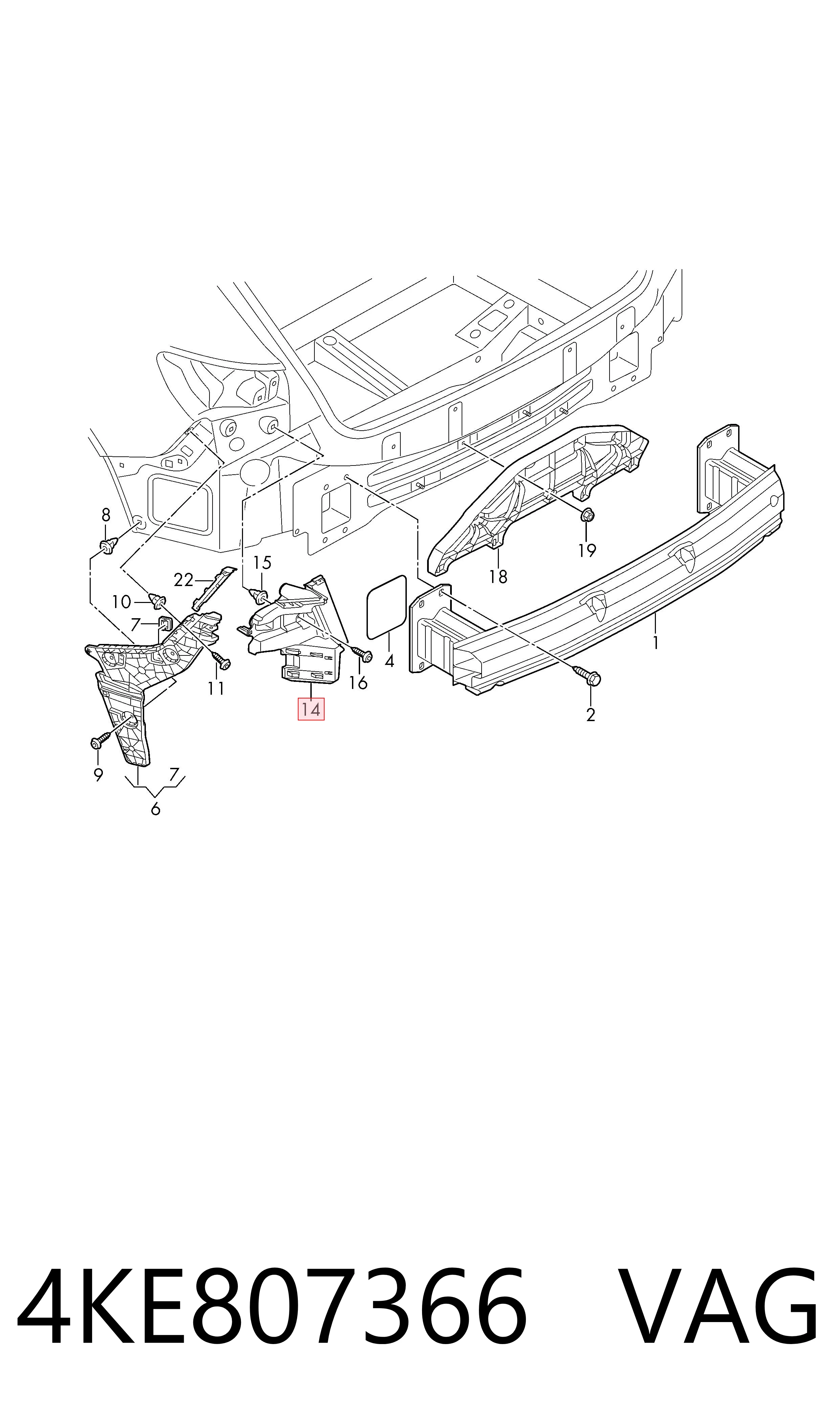 4KE807366 VAG Soporte del paragolpes trasero derecho