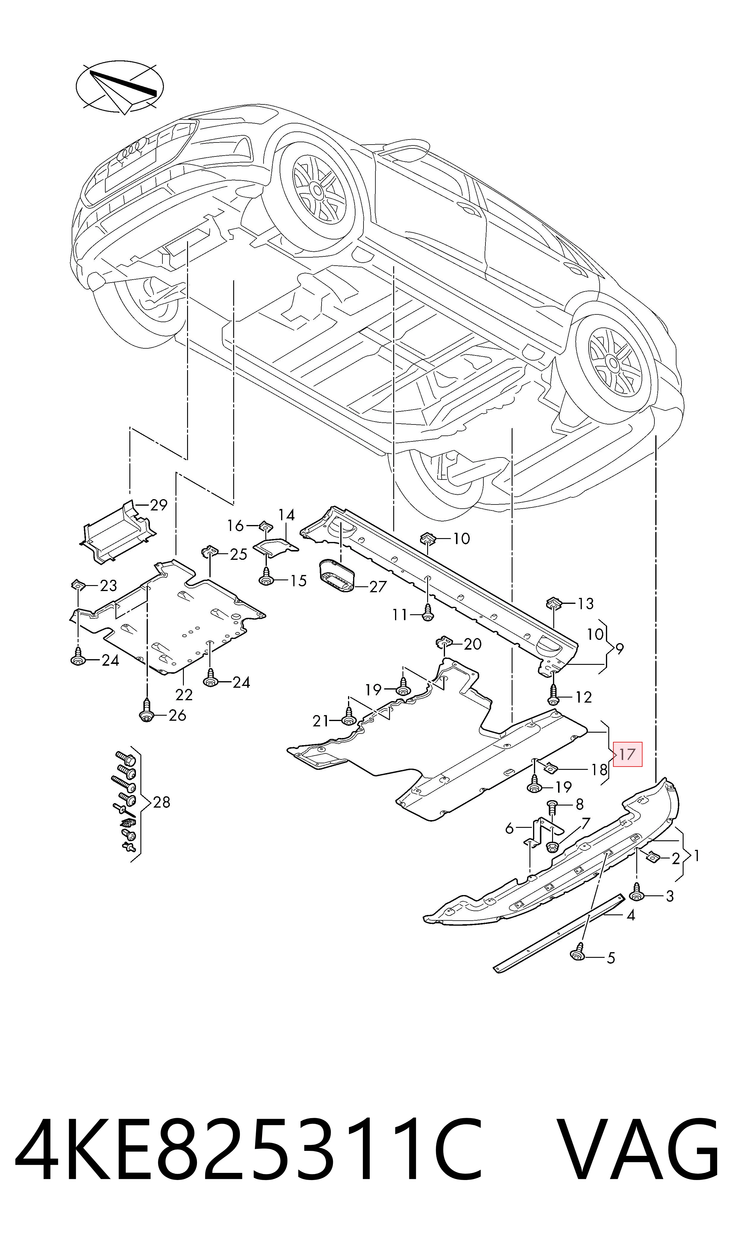 4KE825311C VAG Protector de bajos trasero