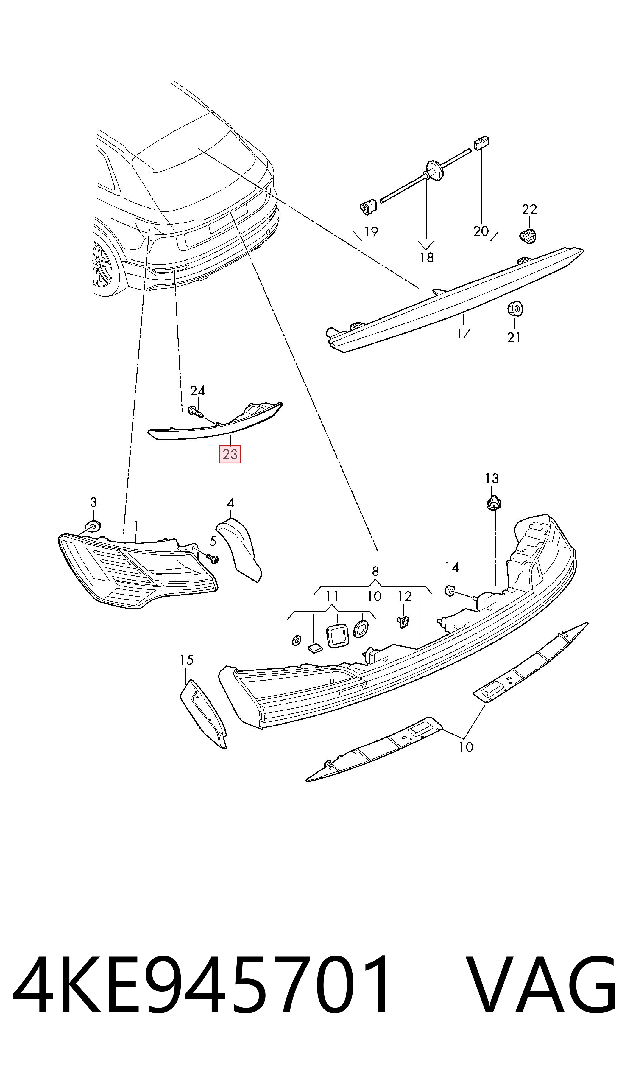 4KE945701 VAG Reflector, paragolpes trasero, izquierdo