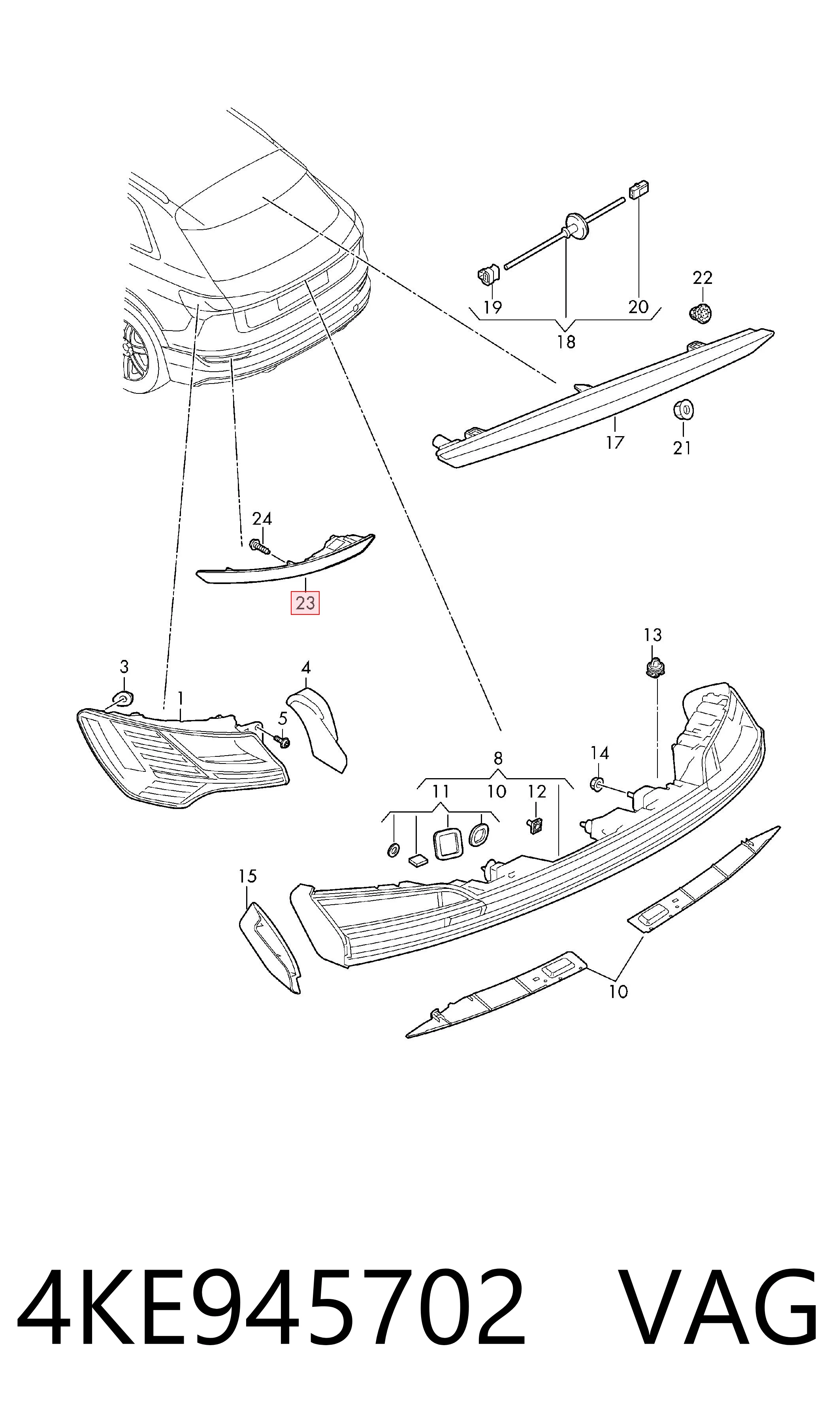 4KE945702 VAG Reflector, trasero, derecho