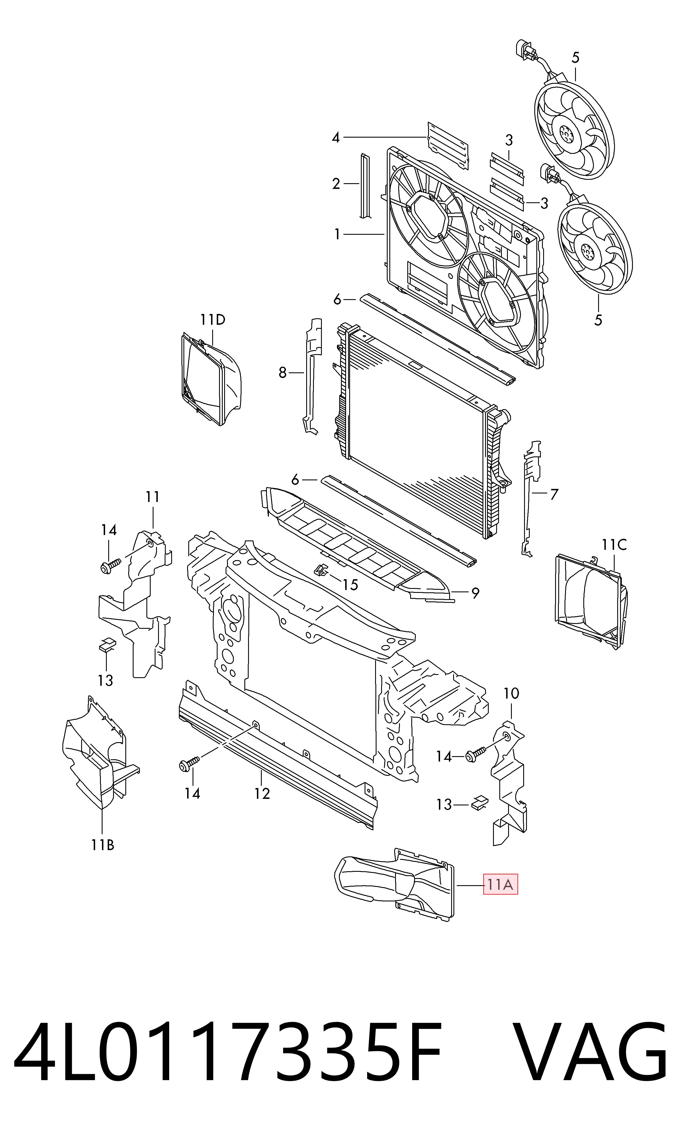 4L0117335F VAG Deflector de aire del radiador intercooler izquierdo
