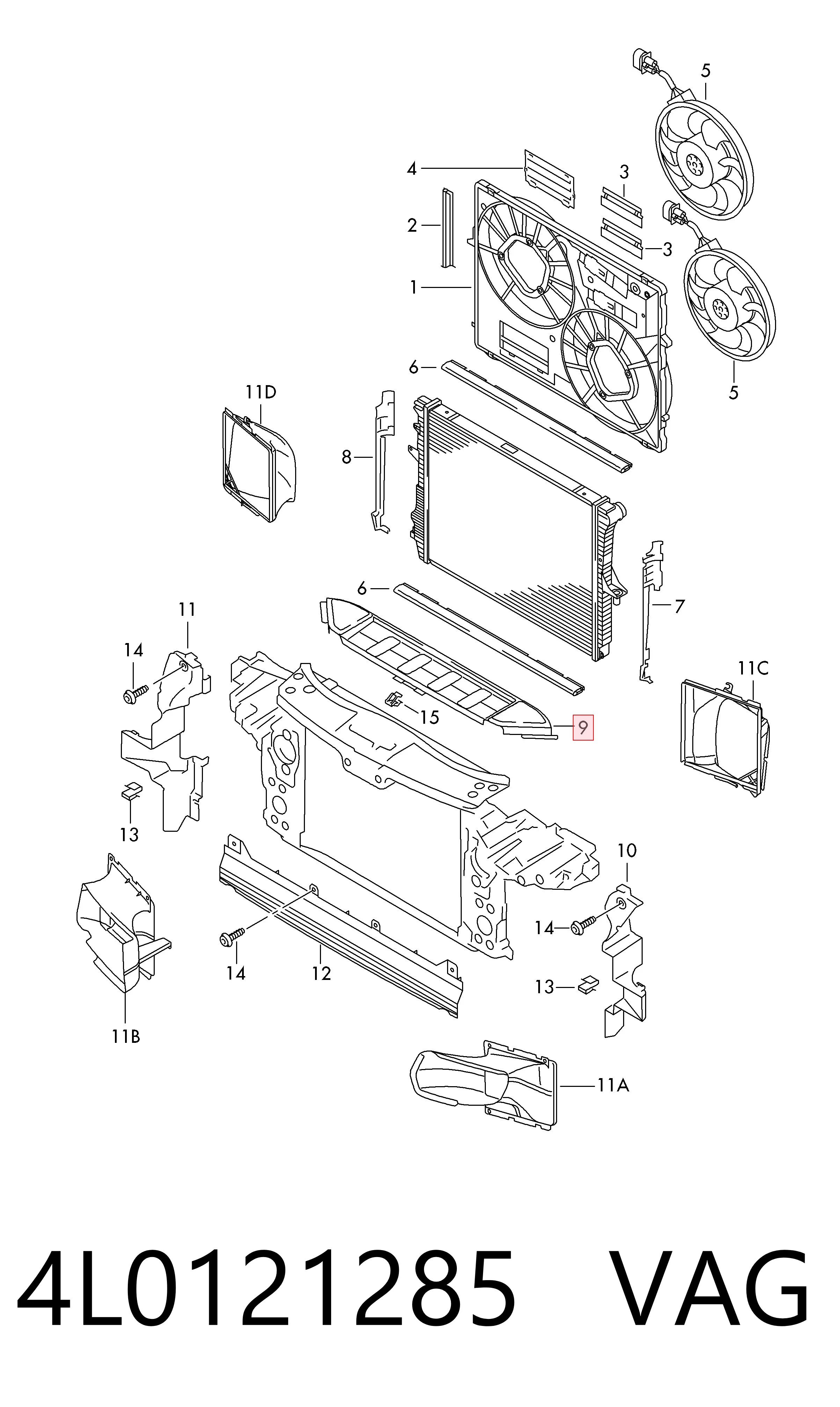 4L0121285 VAG Deflector de aire superior del radiador