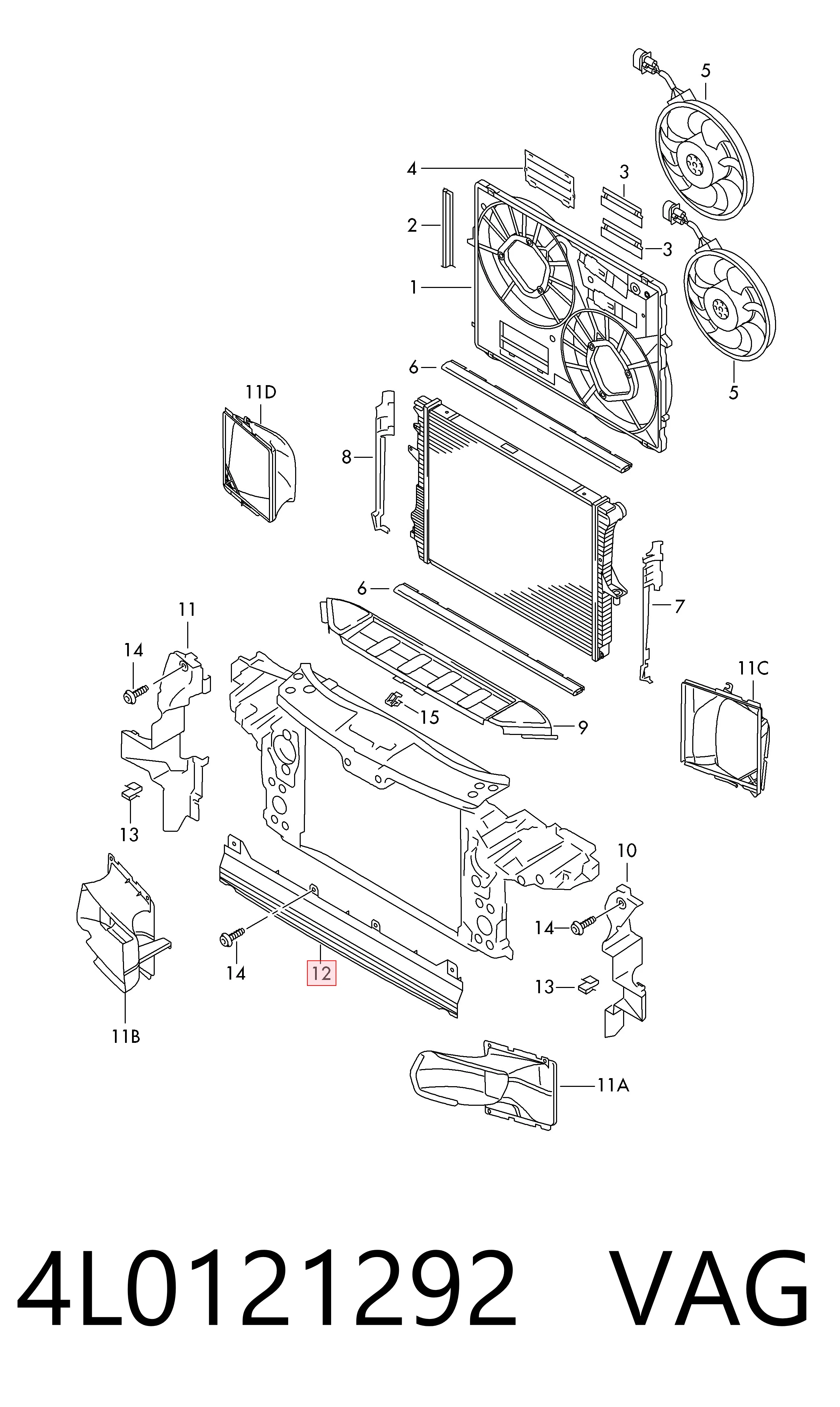 4L0121292 VAG Deflector de aire inferior del radiador
