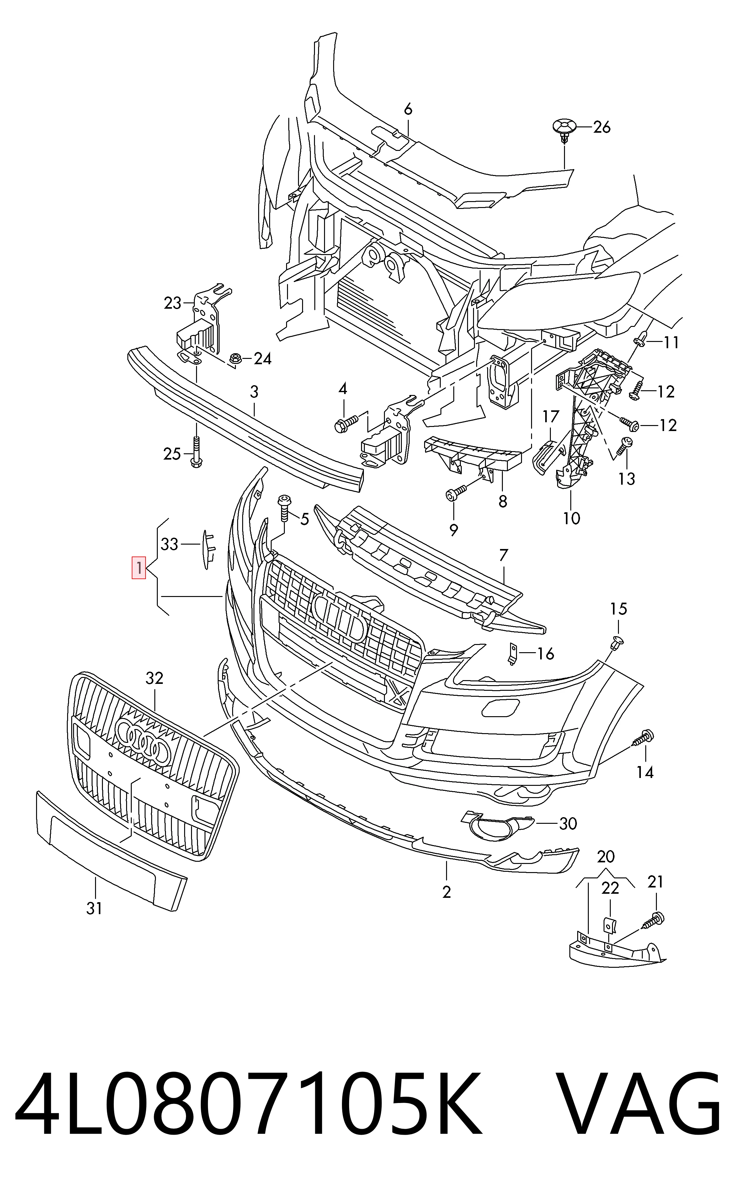 4L0807105K VAG Paragolpes delantero
