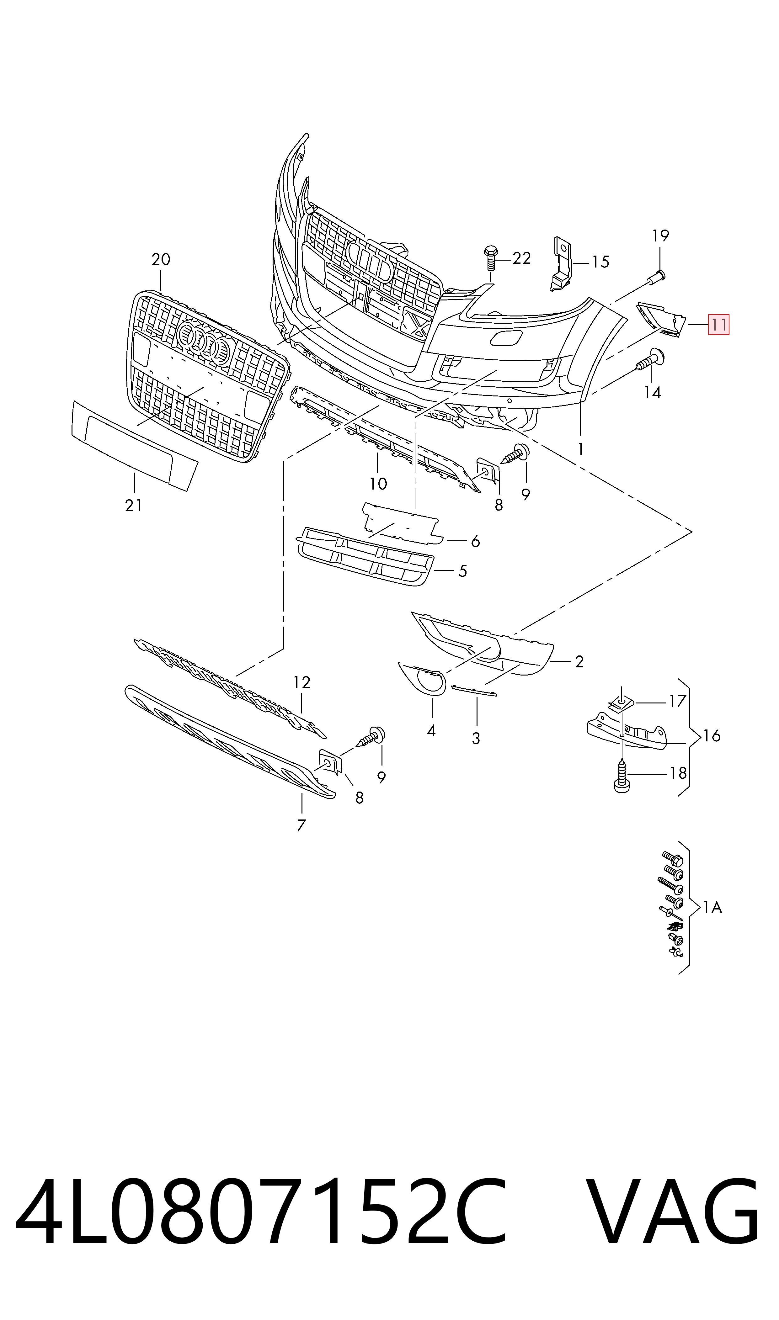 4L0807152C VAG Rejilla interior derecha del parachoques delantero