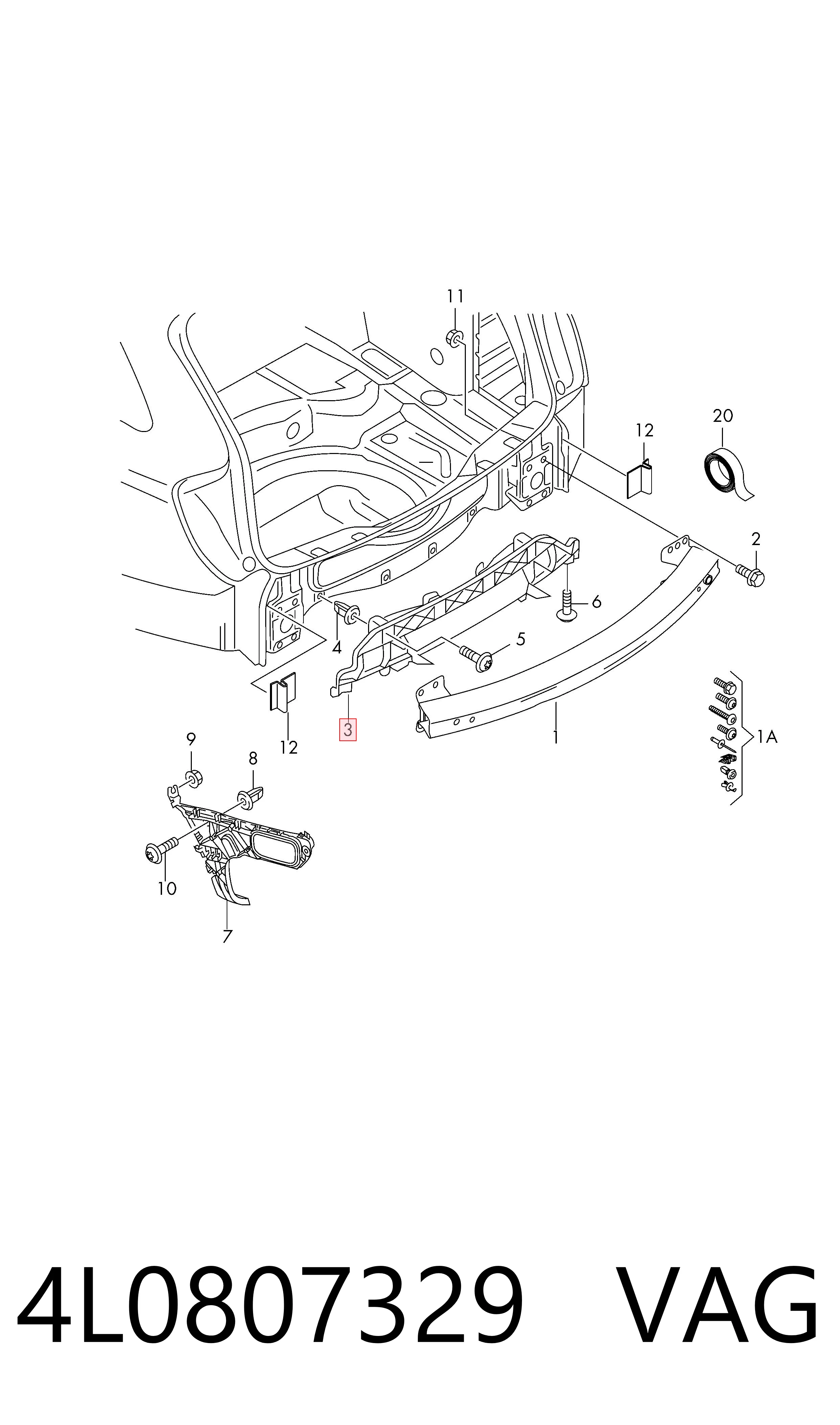 4L0807329 VAG Soporte central del parachoques trasero