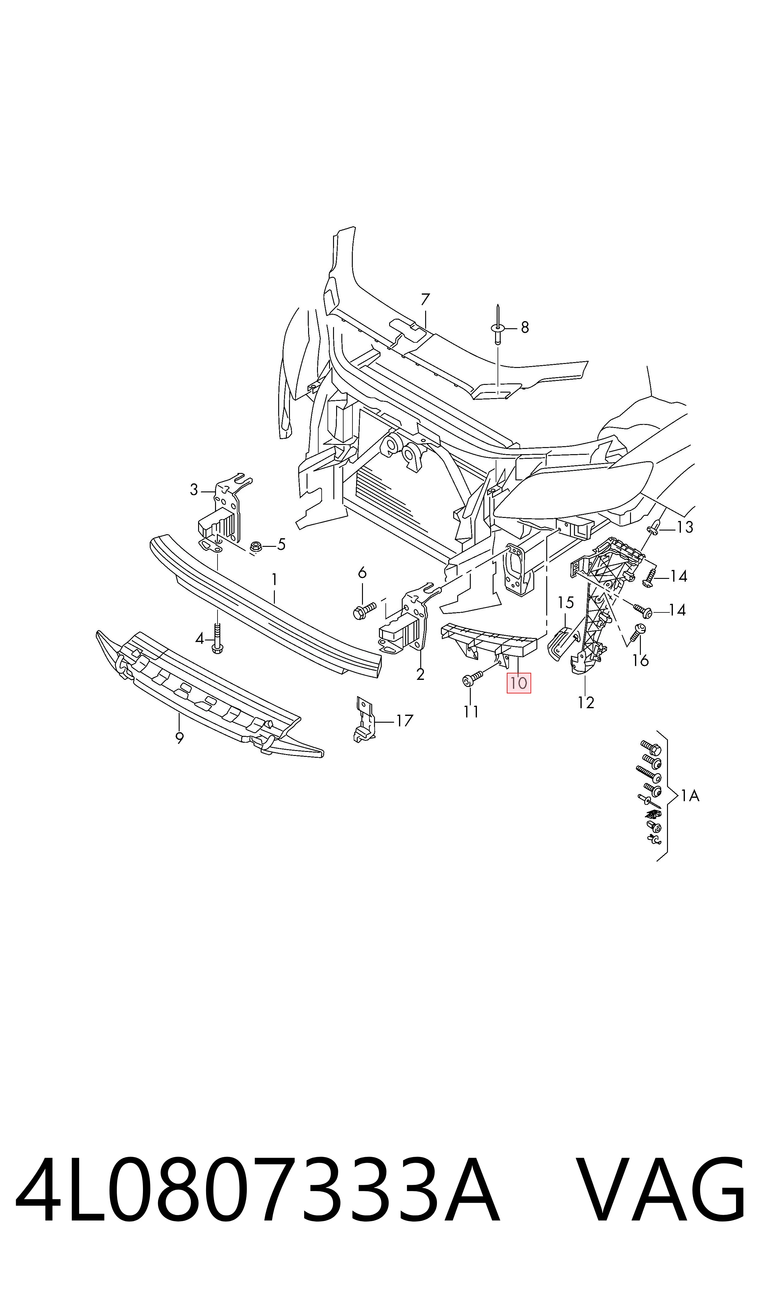 4L0807333A VAG Soporte de parachoques delantero izquierdo
