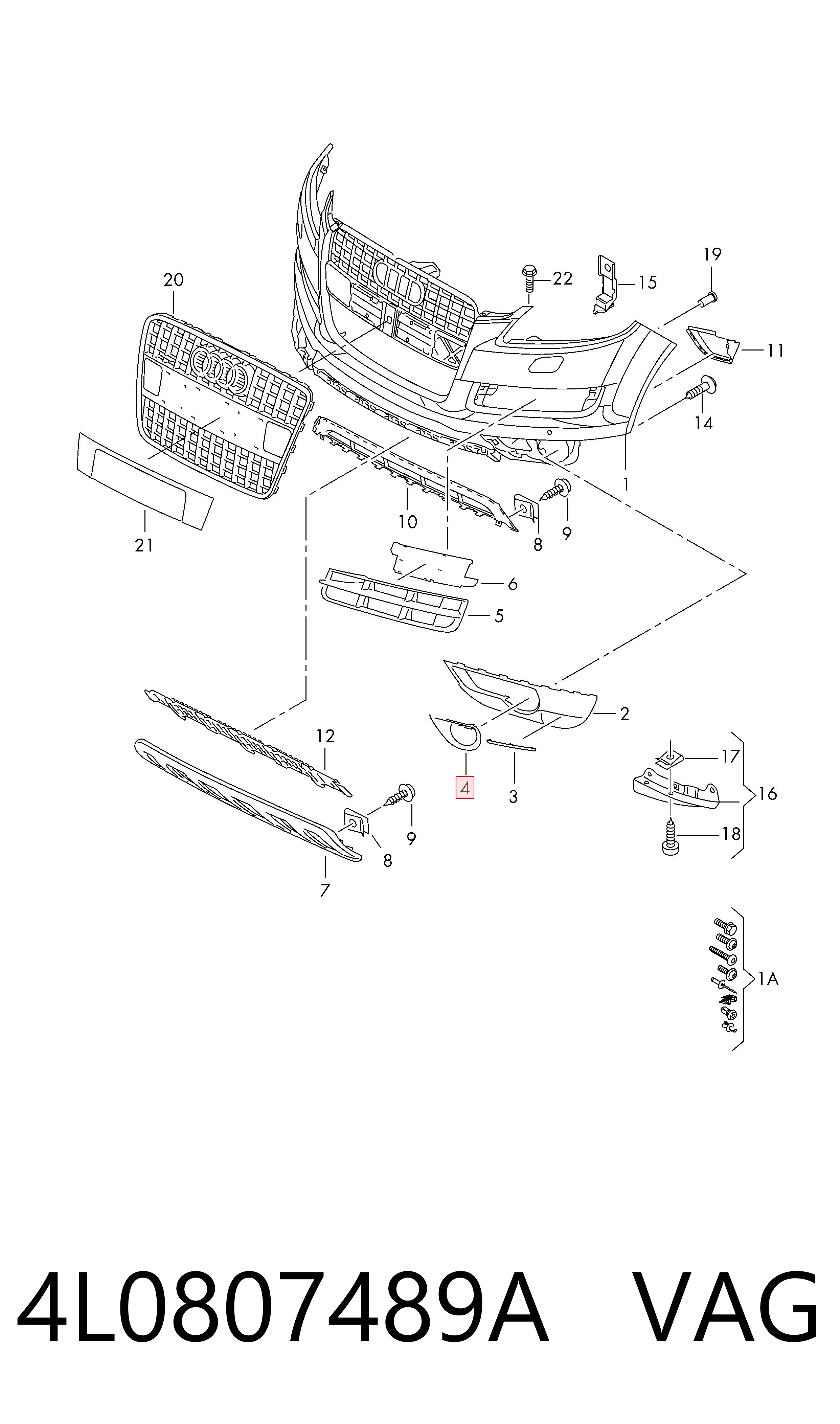 4L0807489A VAG Embellecedor de faro antiniebla izquierdo
