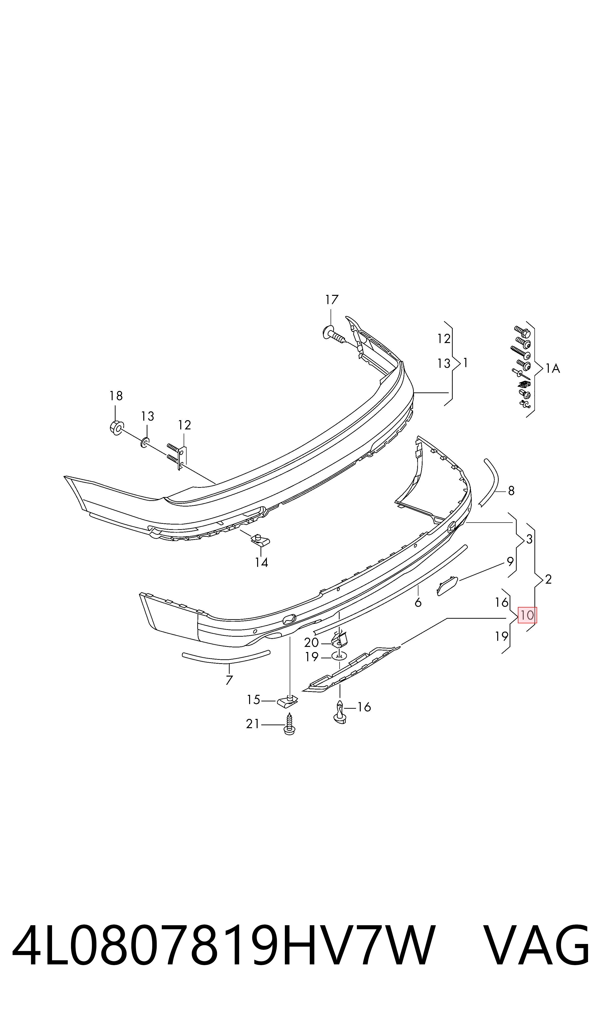4L0807819HV7W VAG Tapa de gancho de remolque trasero del parachoques