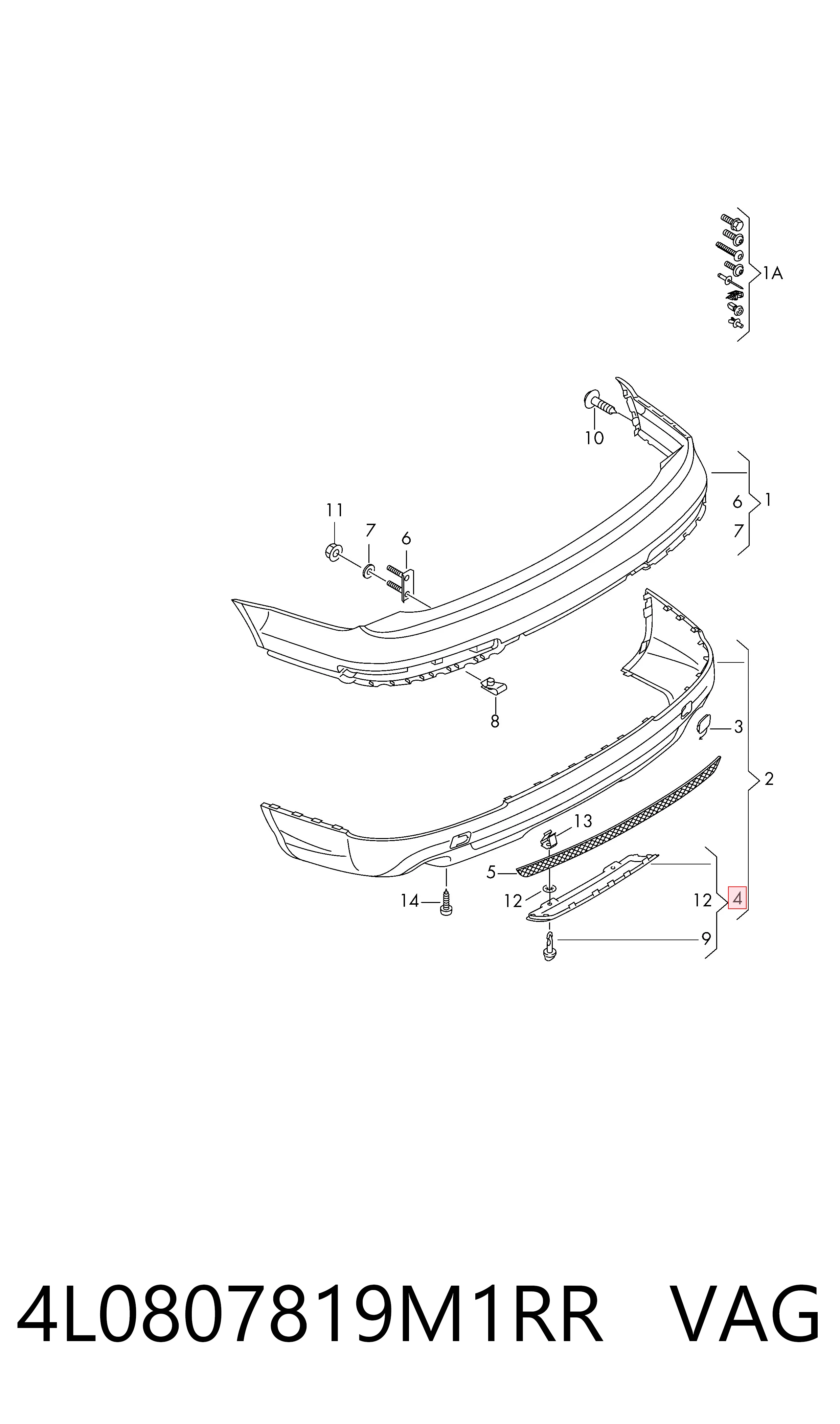 4L0807819M1RR VAG Moldura del parachoques trasero