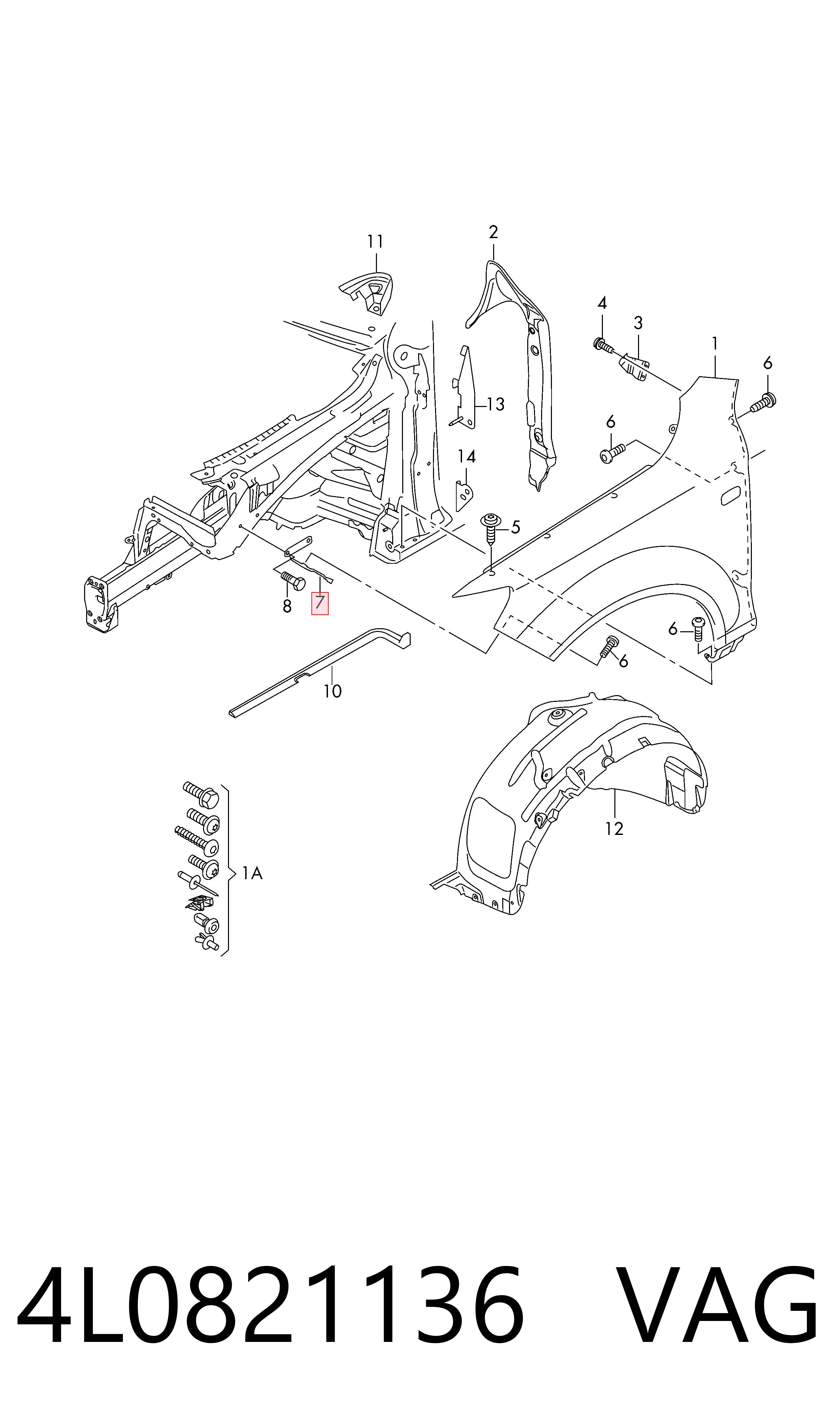 4L0821136 VAG Soporte delantero de guardabarros delantero derecho