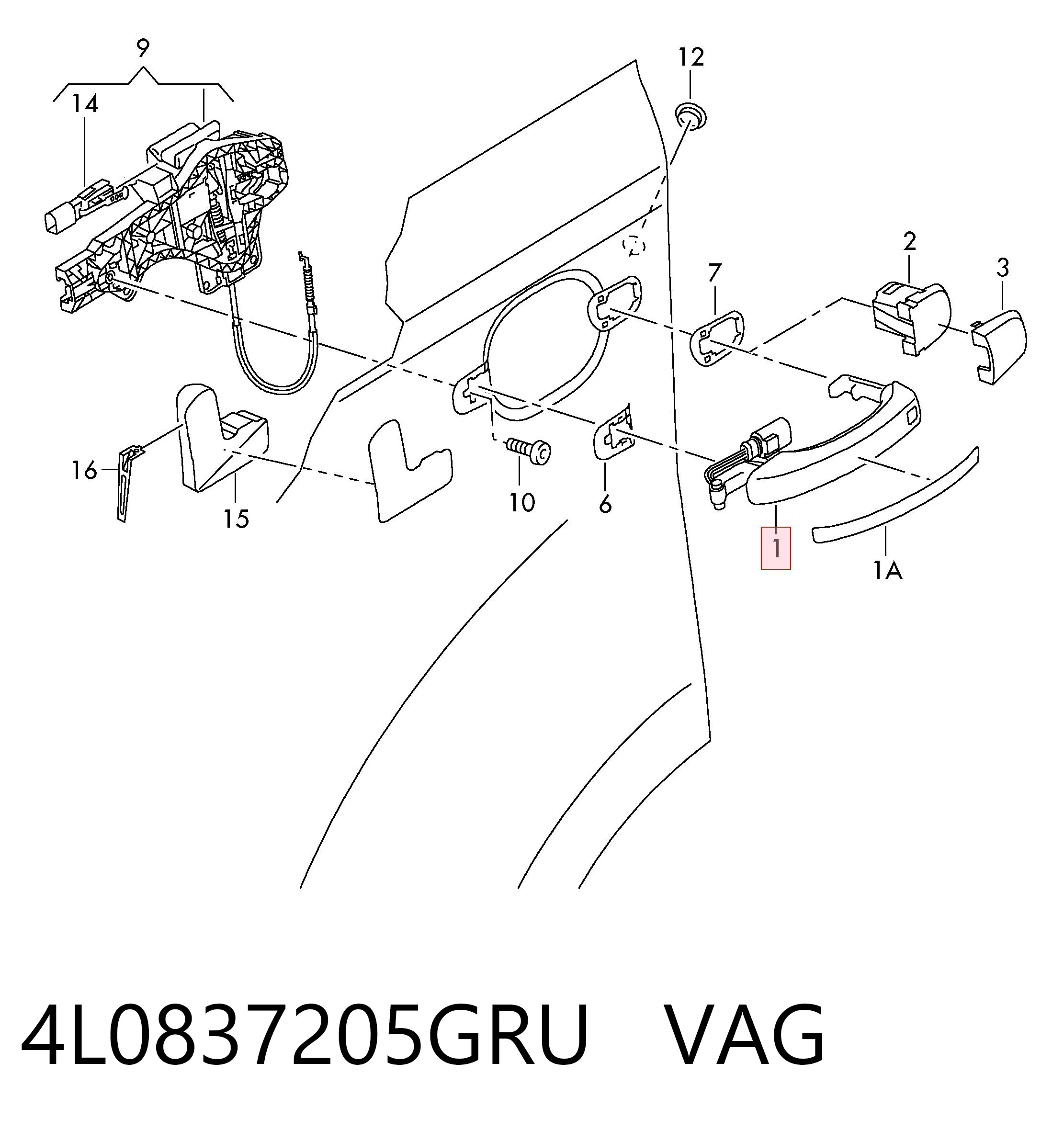 4L0837205GRU VAG Manilla de puerta exterior delantero