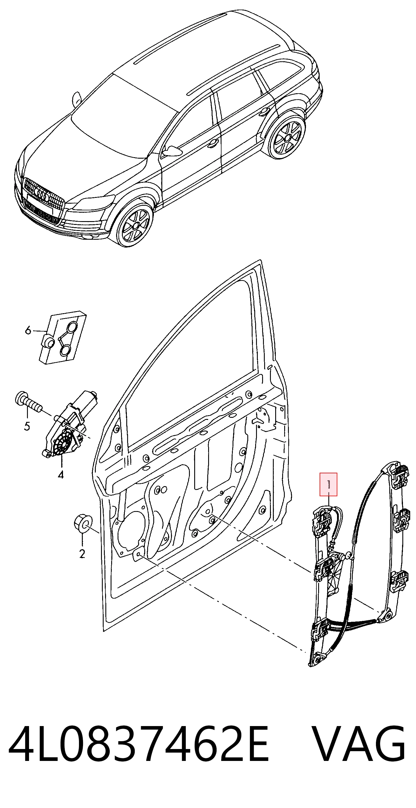 Mecanismo levanta, puerta delantera derecha Audi Q7  (2006-2016)
