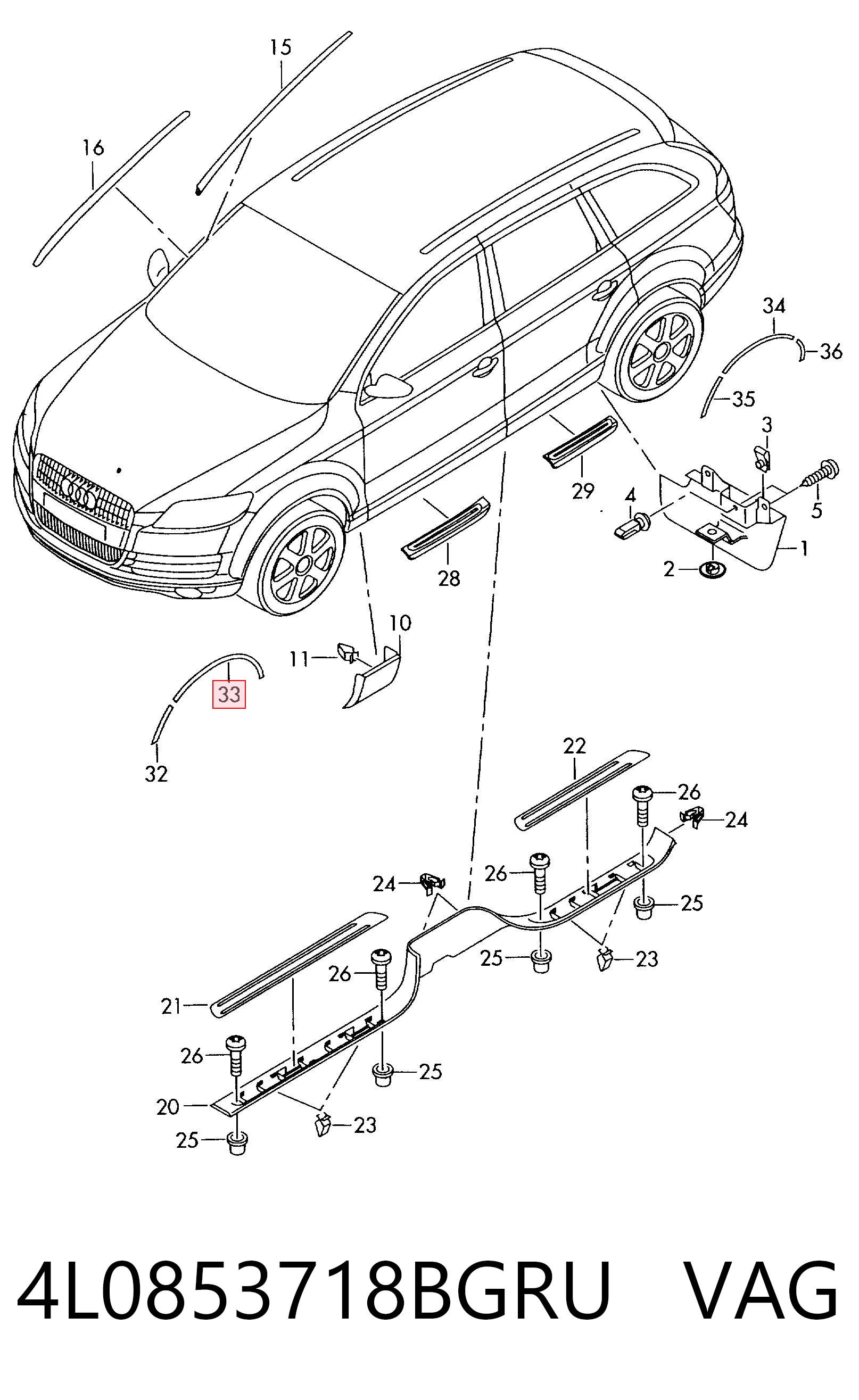 4L0853718BGRU VAG Extensión de la aleta trasera derecha