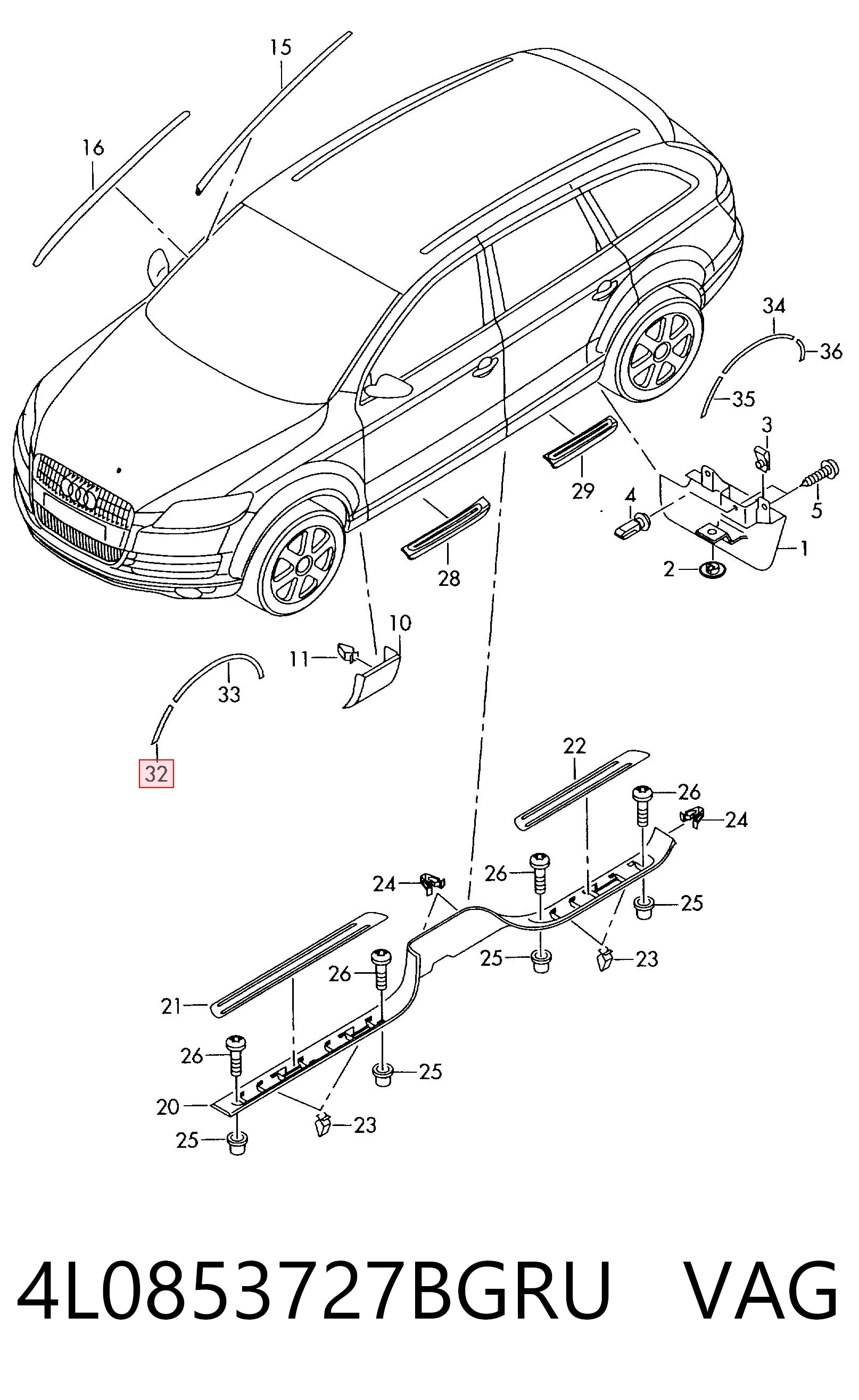 4L0853727BGRU VAG Extensión de la aleta trasera izquierda