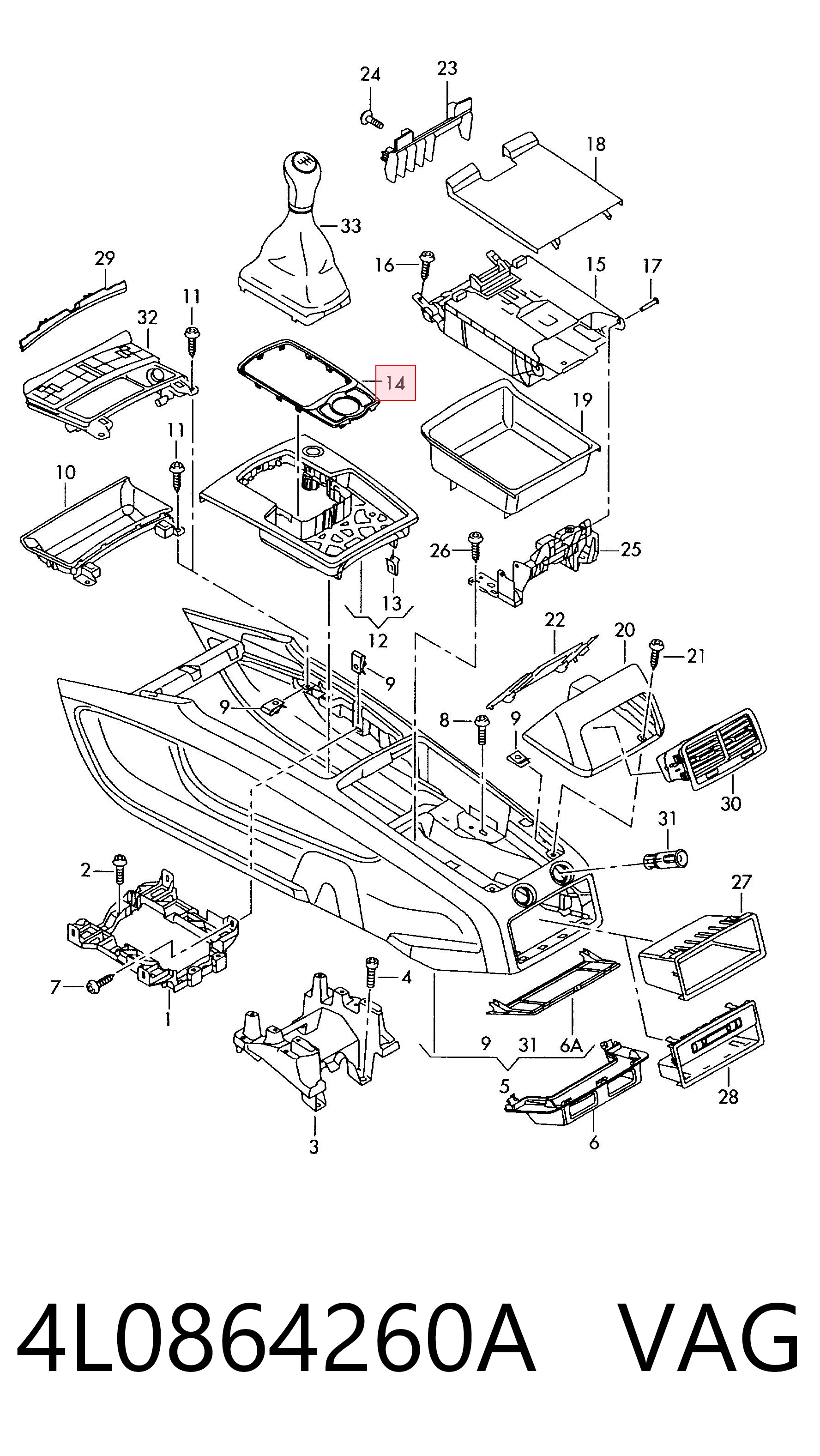 4L0864260A VAG Cubierta del selector de marchas