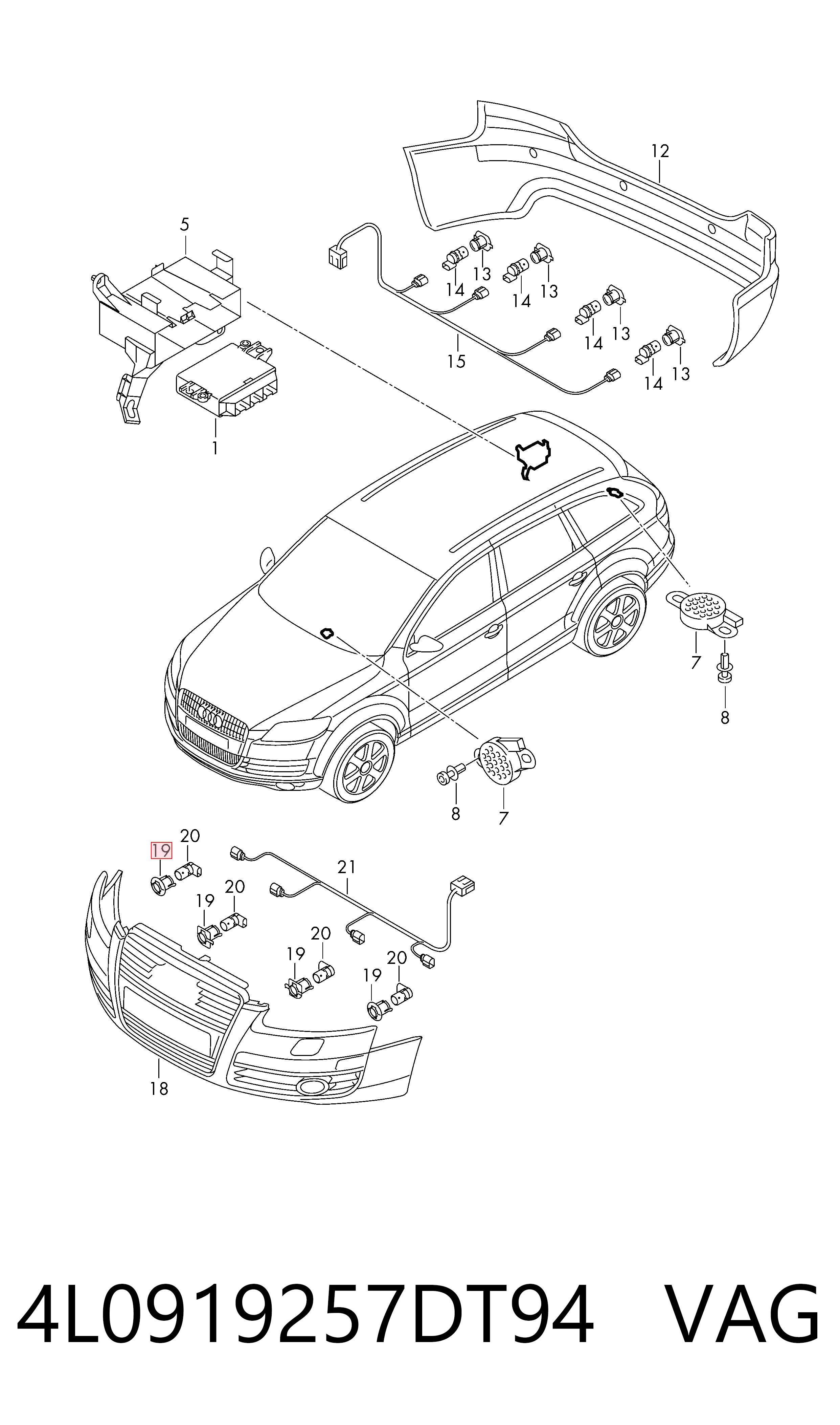 4L0919257DT94 VAG Soporte del sensor de estacionamiento delantero lateral