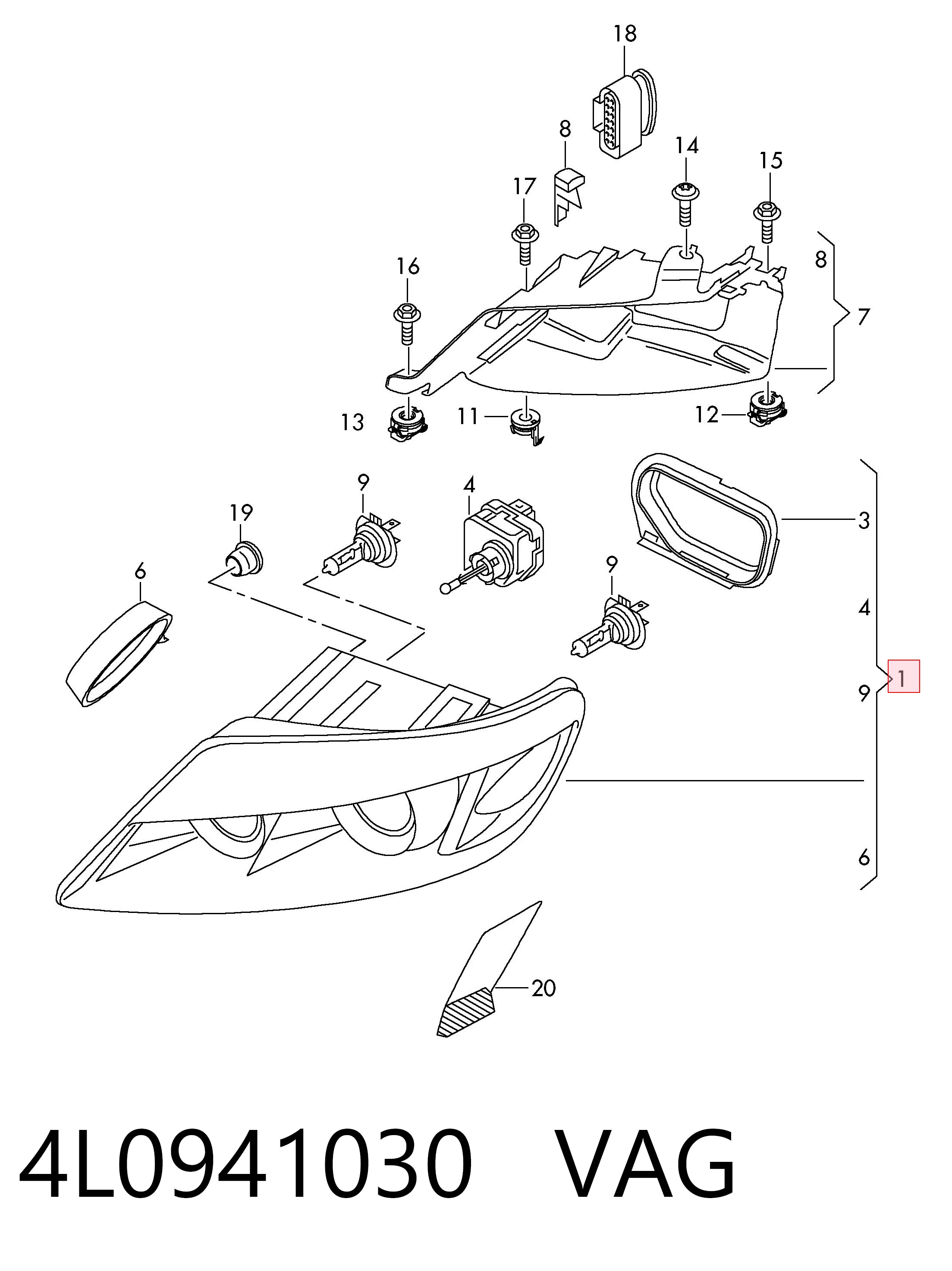 4L0941030 VAG Luz derecha