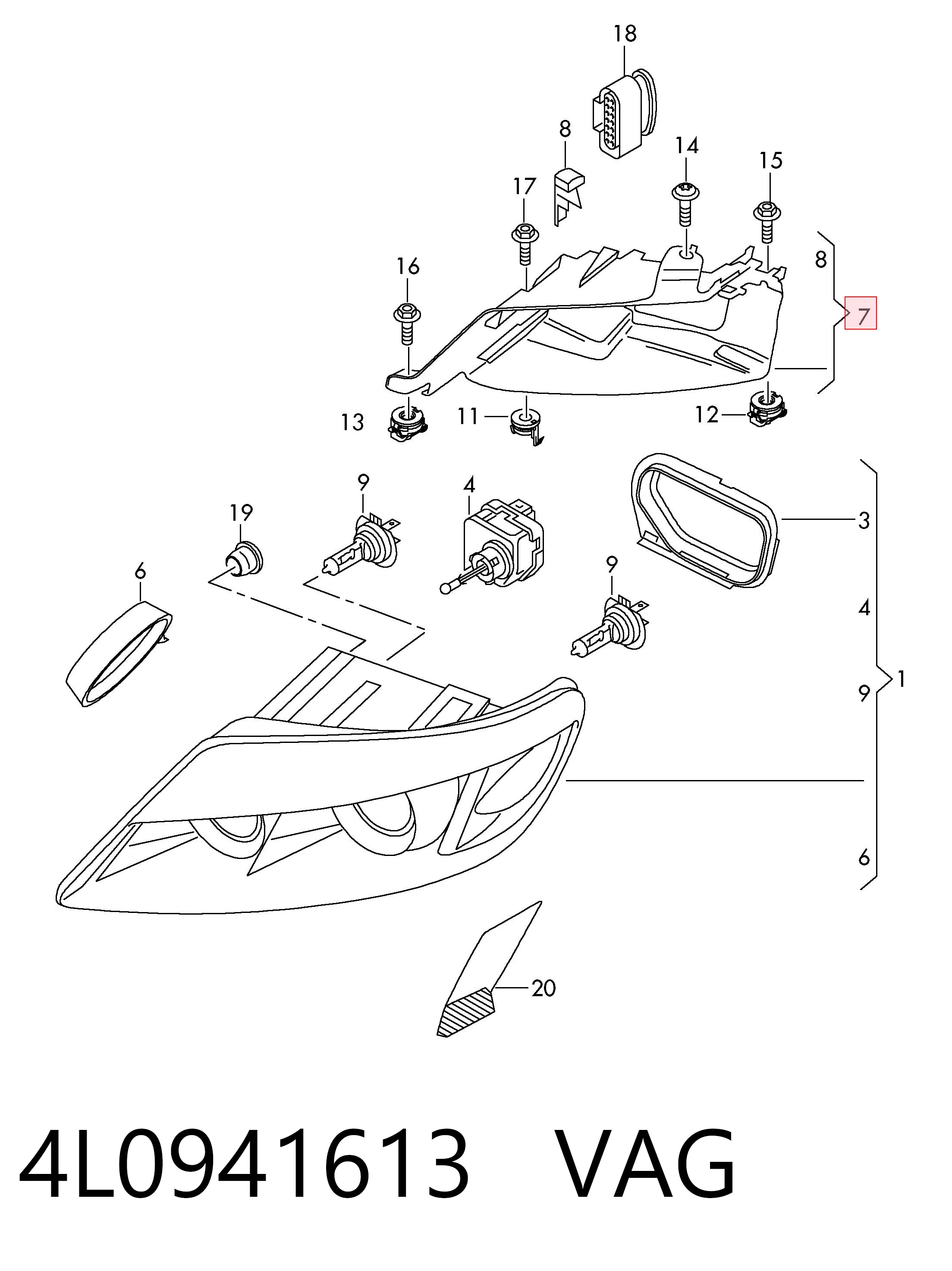 Soporte de fijación del faro delantero izquierdo VAG 4L0941613 precio, desde 64,77 EUR