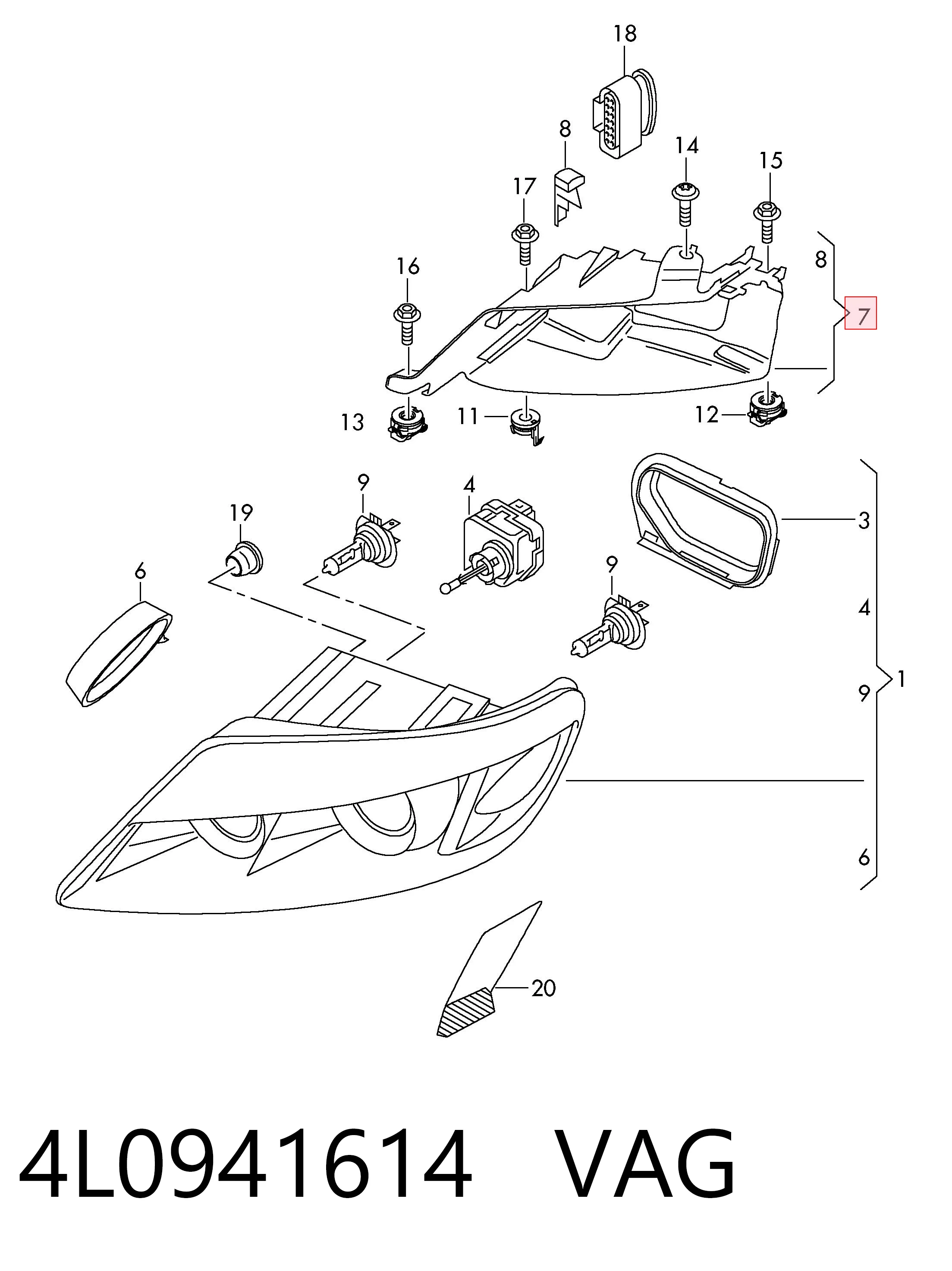 4L0941614 VAG Soporte de fijación del faro delantero derecho
