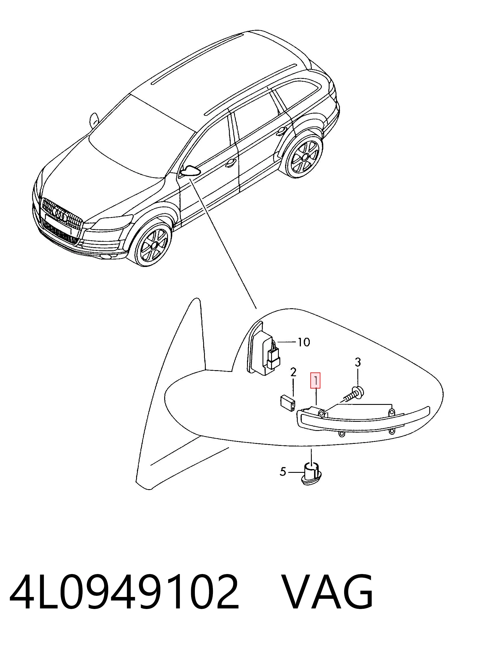 4L0949102 VAG Luz intermitente del espejo retrovisor derecho