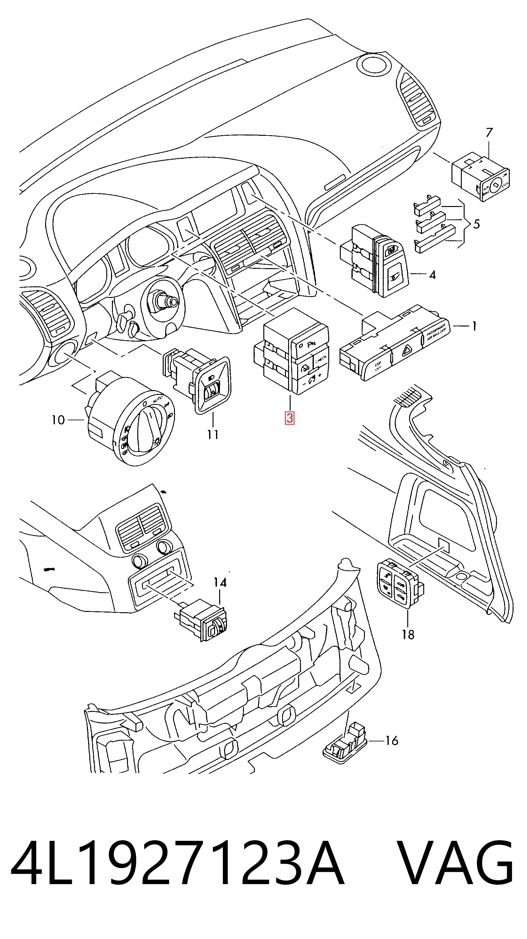 4L1927123A VAG Botón de encendido del sensor de aparcamiento