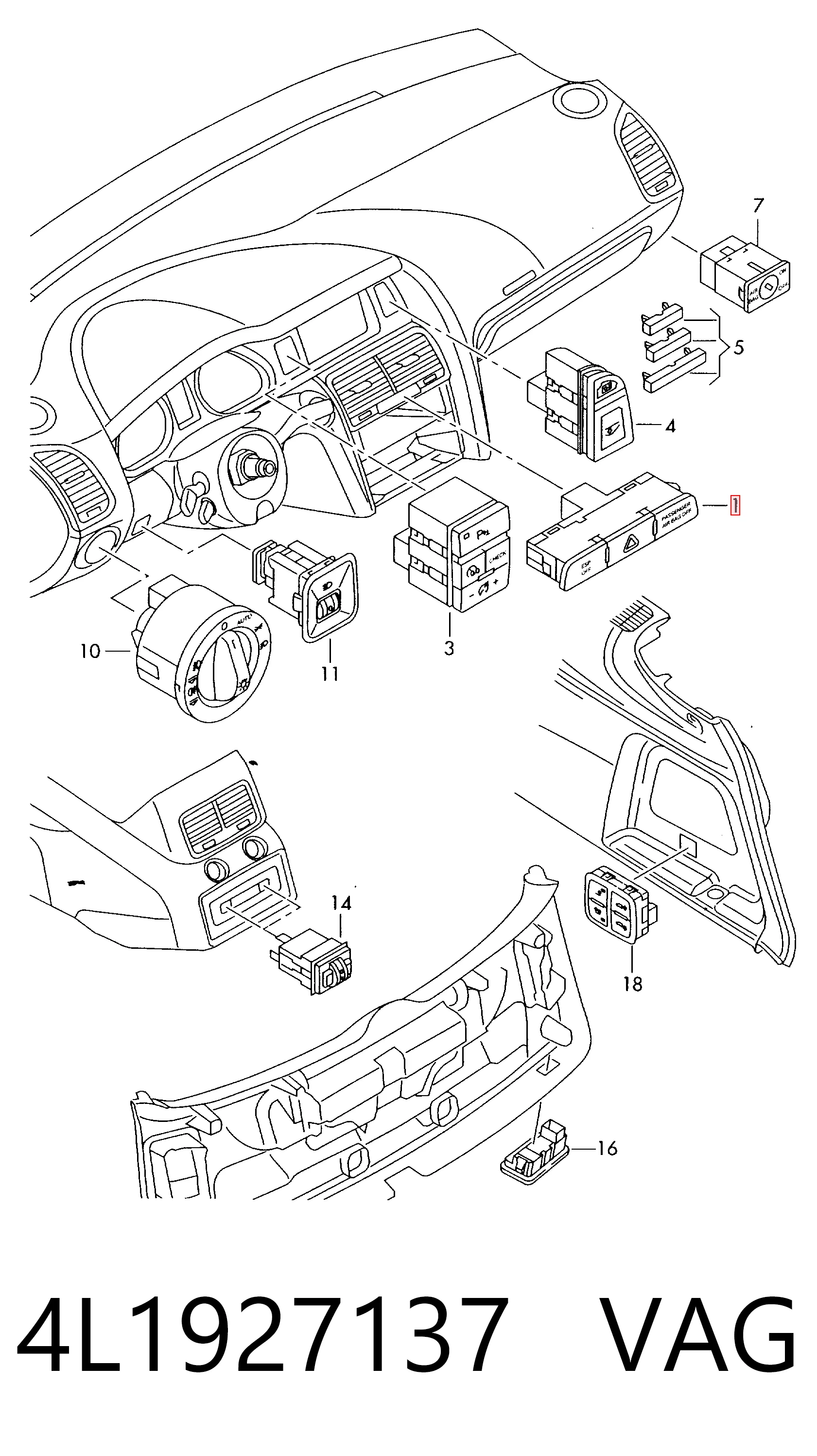 Boton de luz de emergencía para Audi Q7  4LB