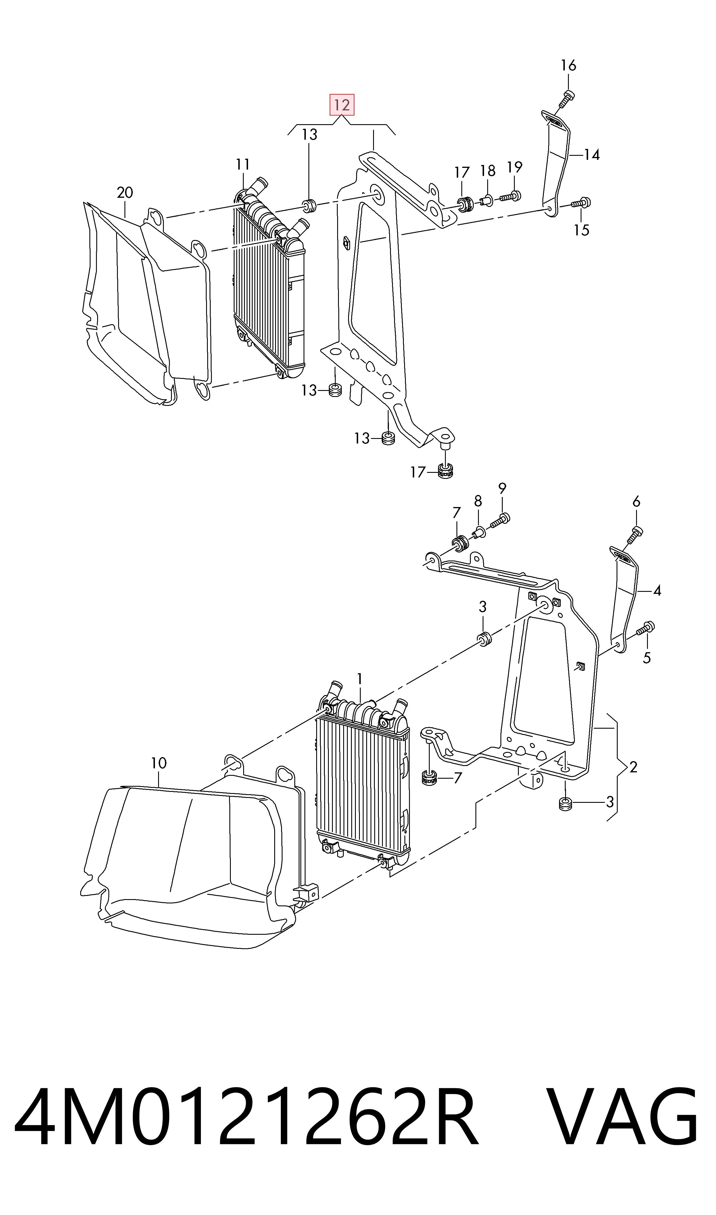4M0121262R VAG Soporte derecho del radiador