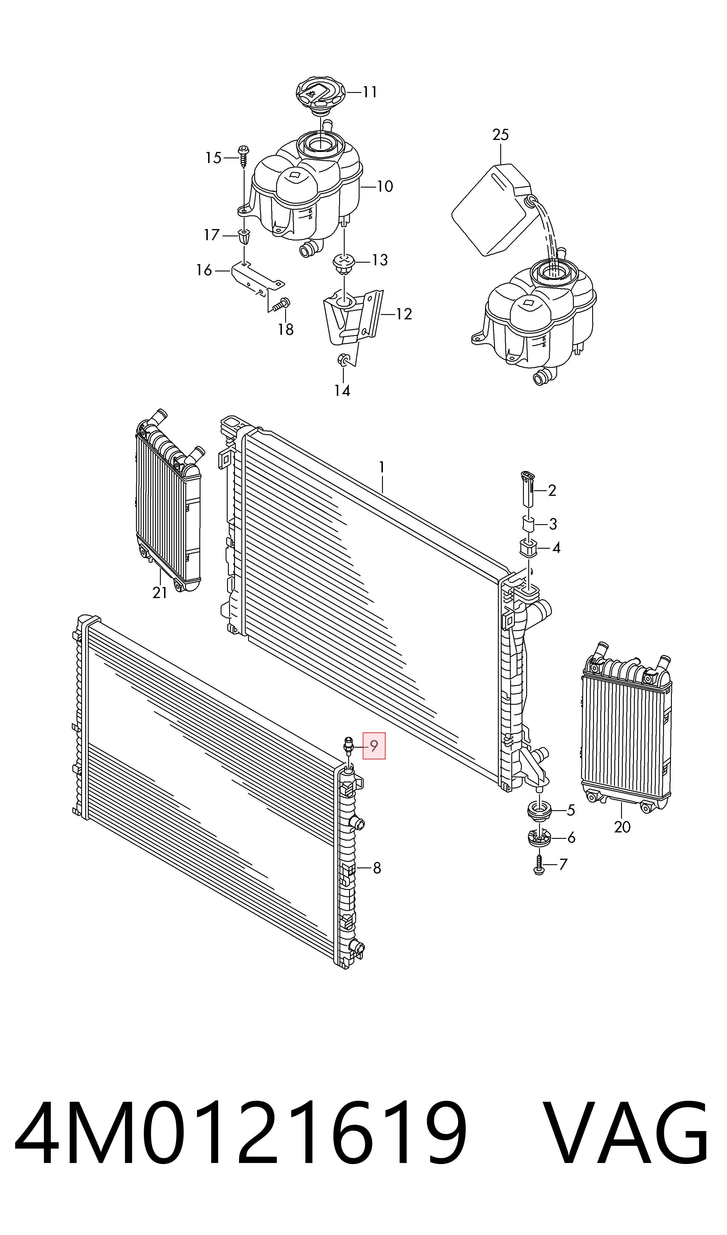 4M0121619 VAG Brida del sistema de refrigeración (triple unión)