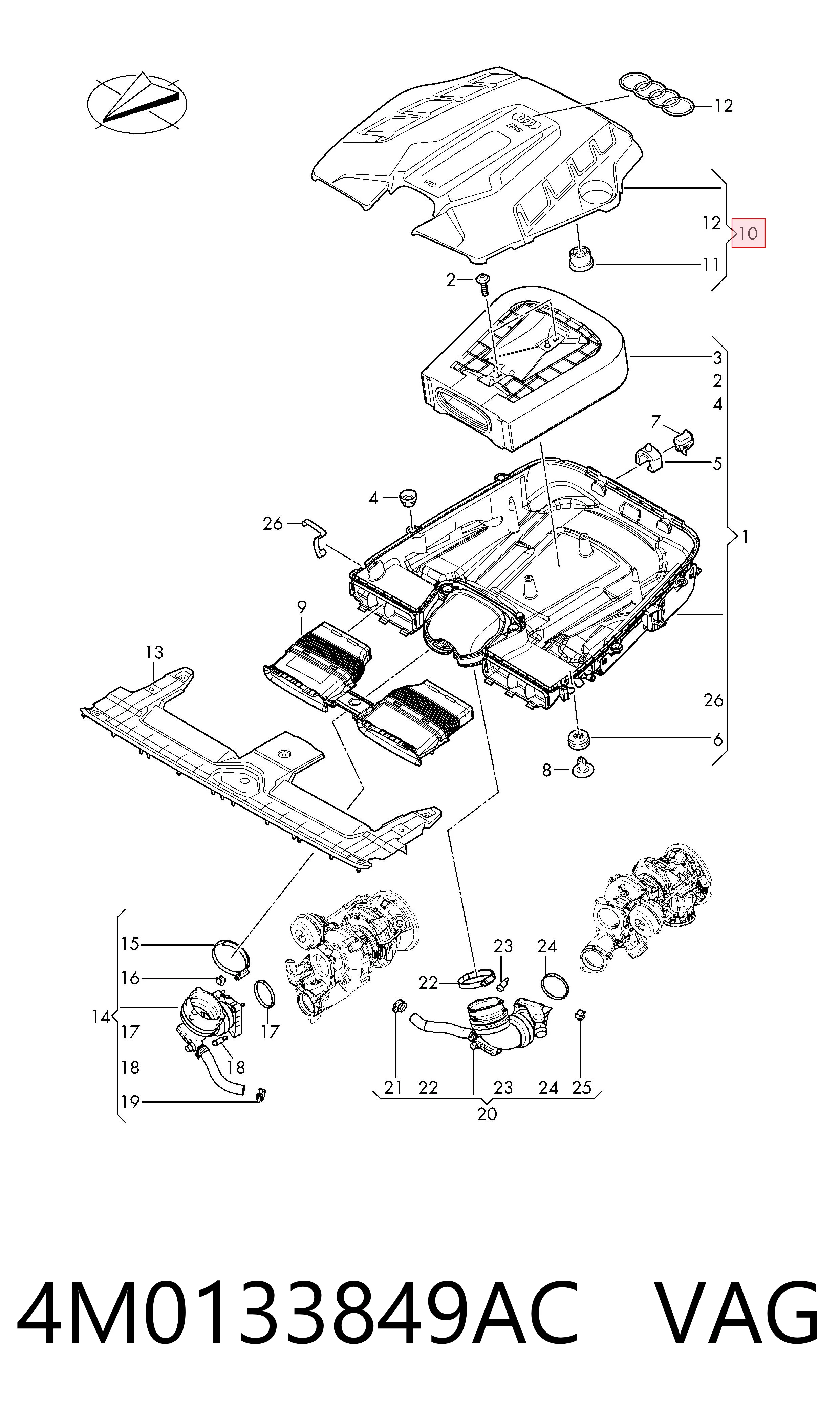 4M0133849AC VAG Tapa del motor decorativa