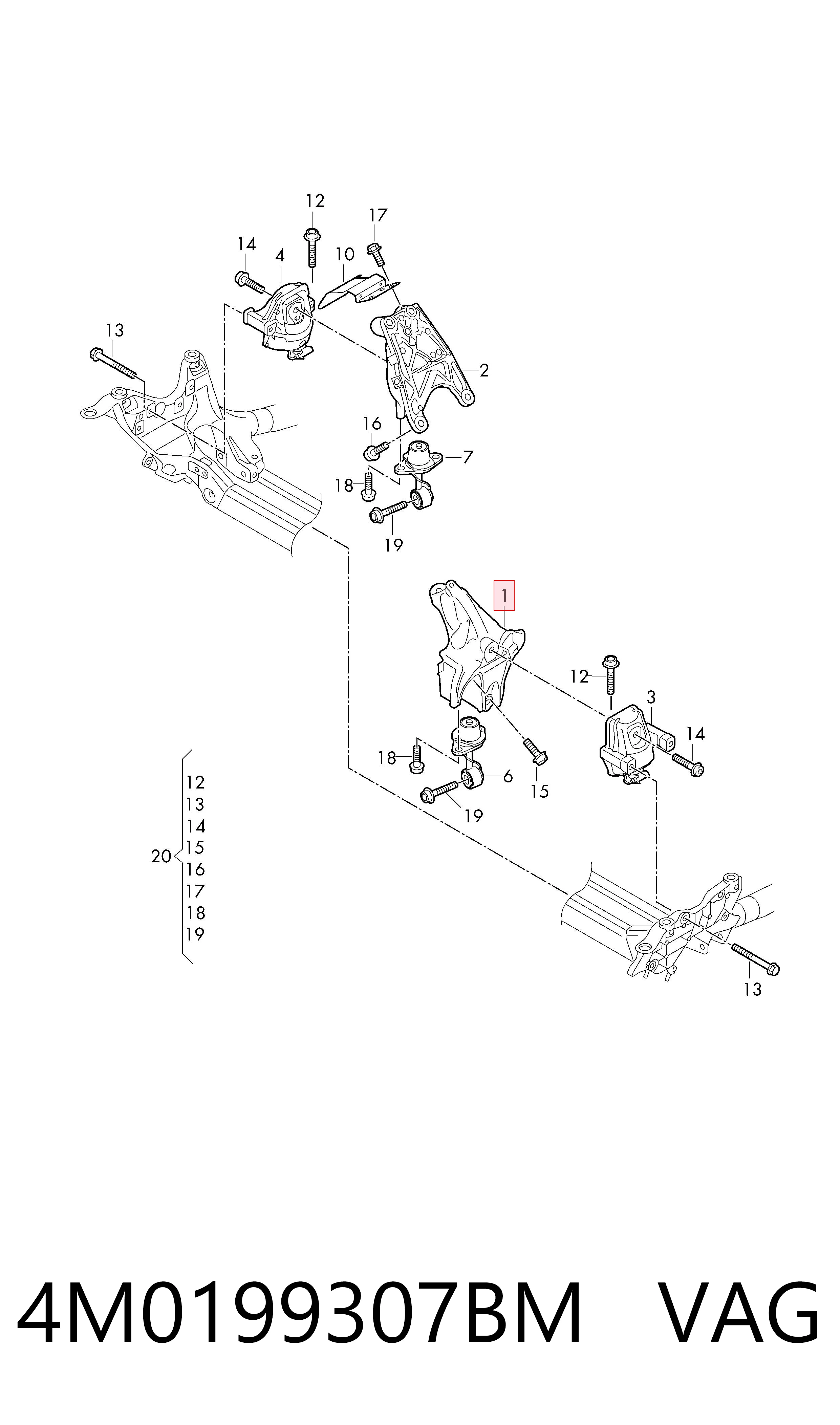 4M0199307BM VAG Soporte del soporte izquierdo del motor