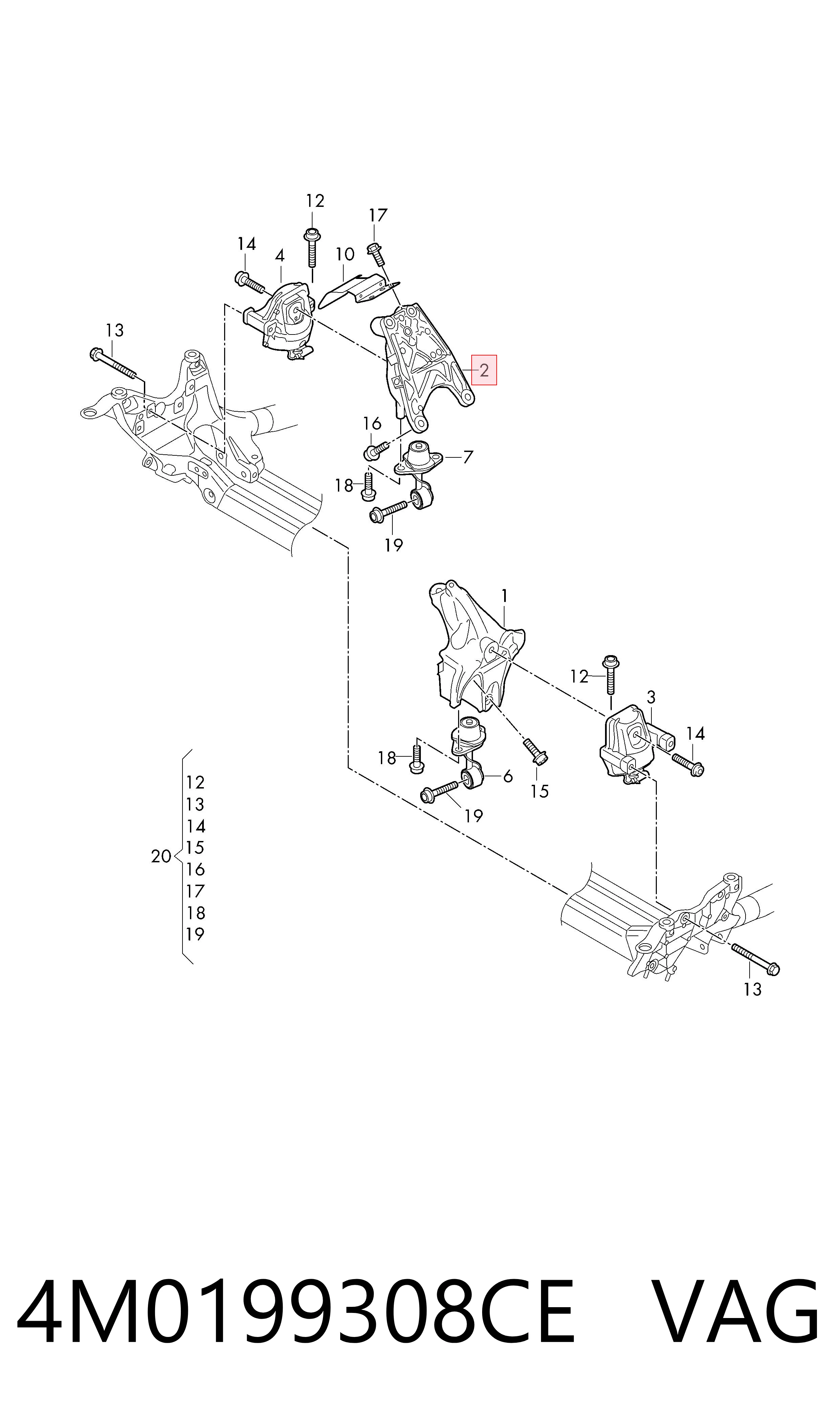 4M0199308CE VAG Soporte derecho del motor