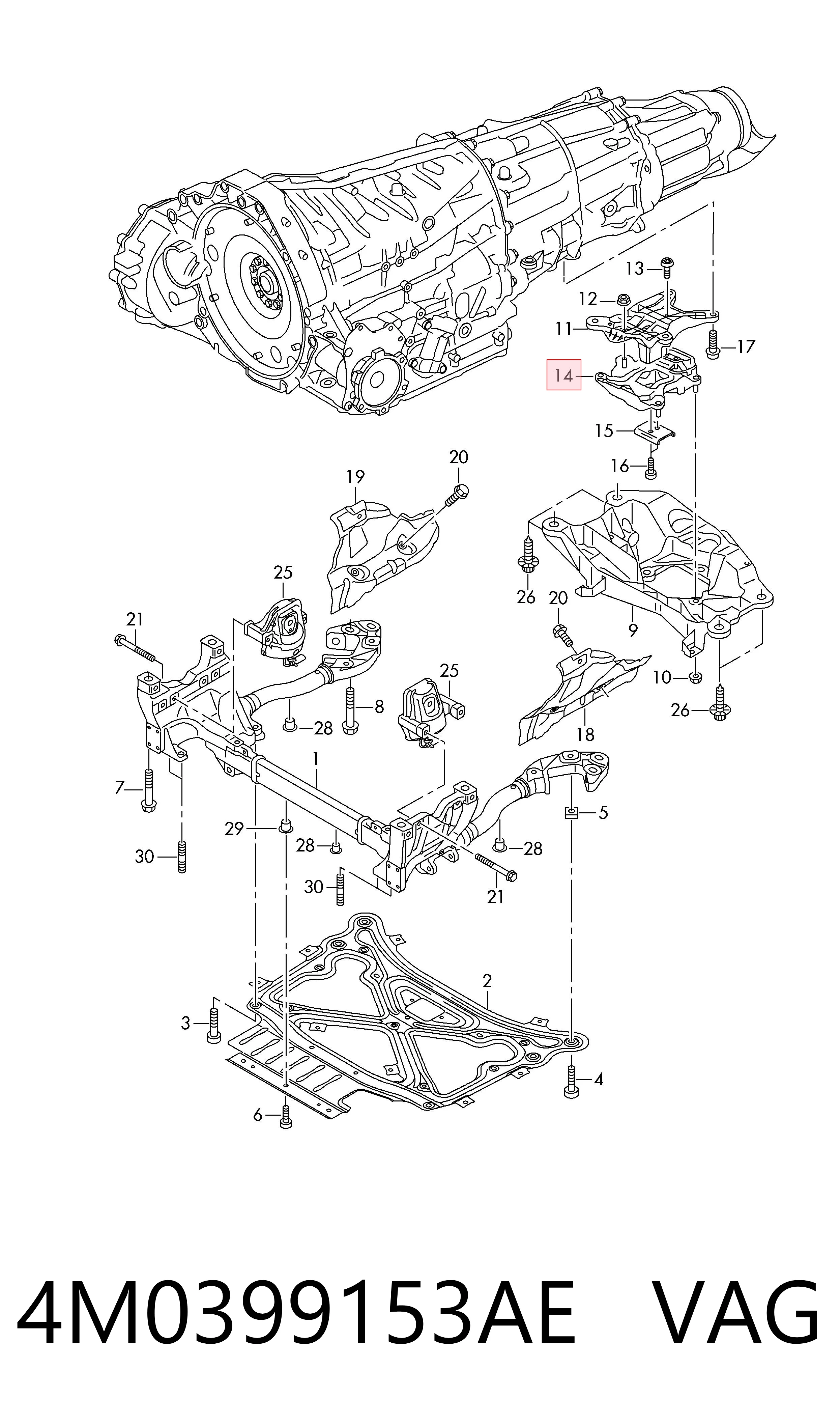 4M0399153AE VAG Soporte trasero de la transmisión