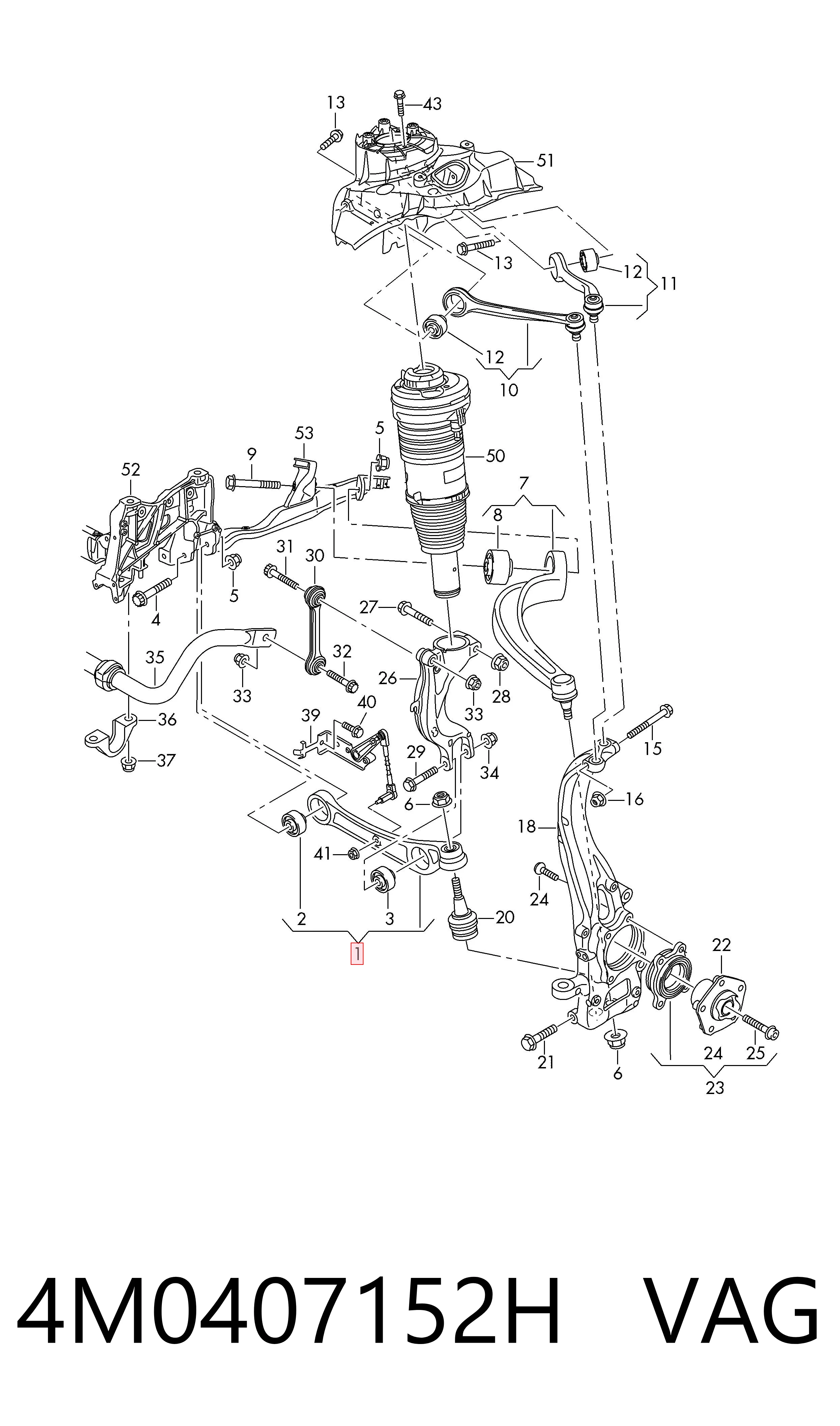 4M0407152H VAG Brazo inferior derecho de la suspensión delantera