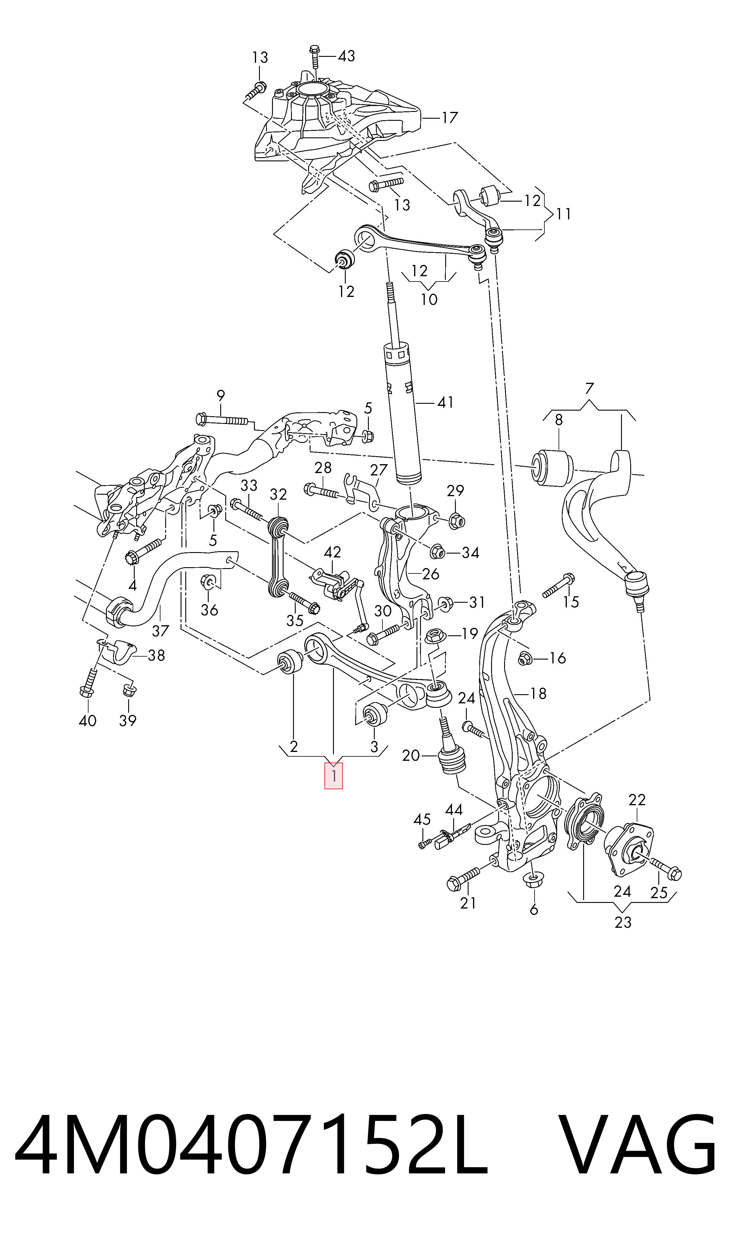 4M0407152L VAG Brazo inferior derecho de la suspensión delantera